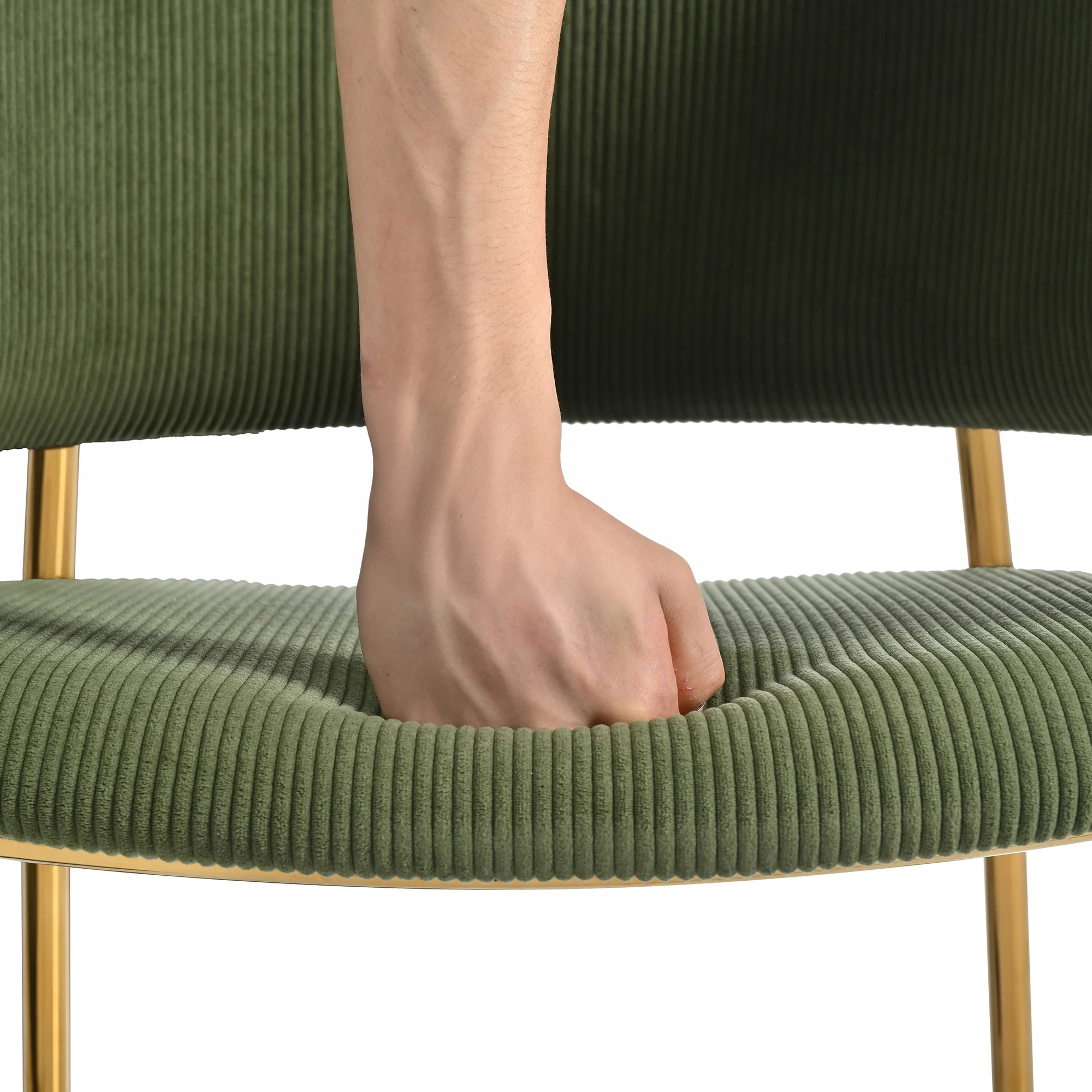 4 Modern Chairs Angled Legs Adjustable Feet Corduroy - Green - Image 10