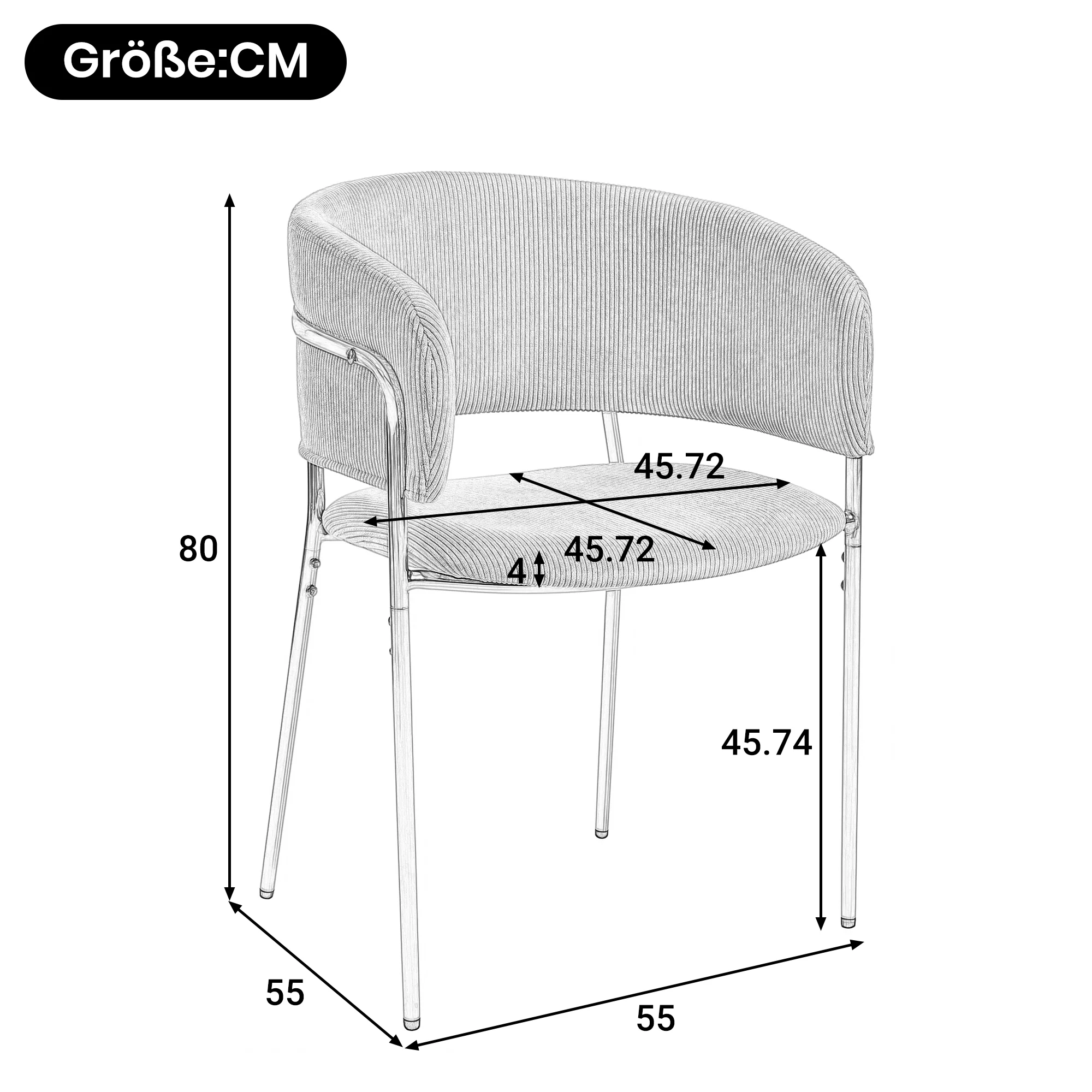 4 Modern Chairs Angled Legs Adjustable Feet Corduroy - Green - Image 2