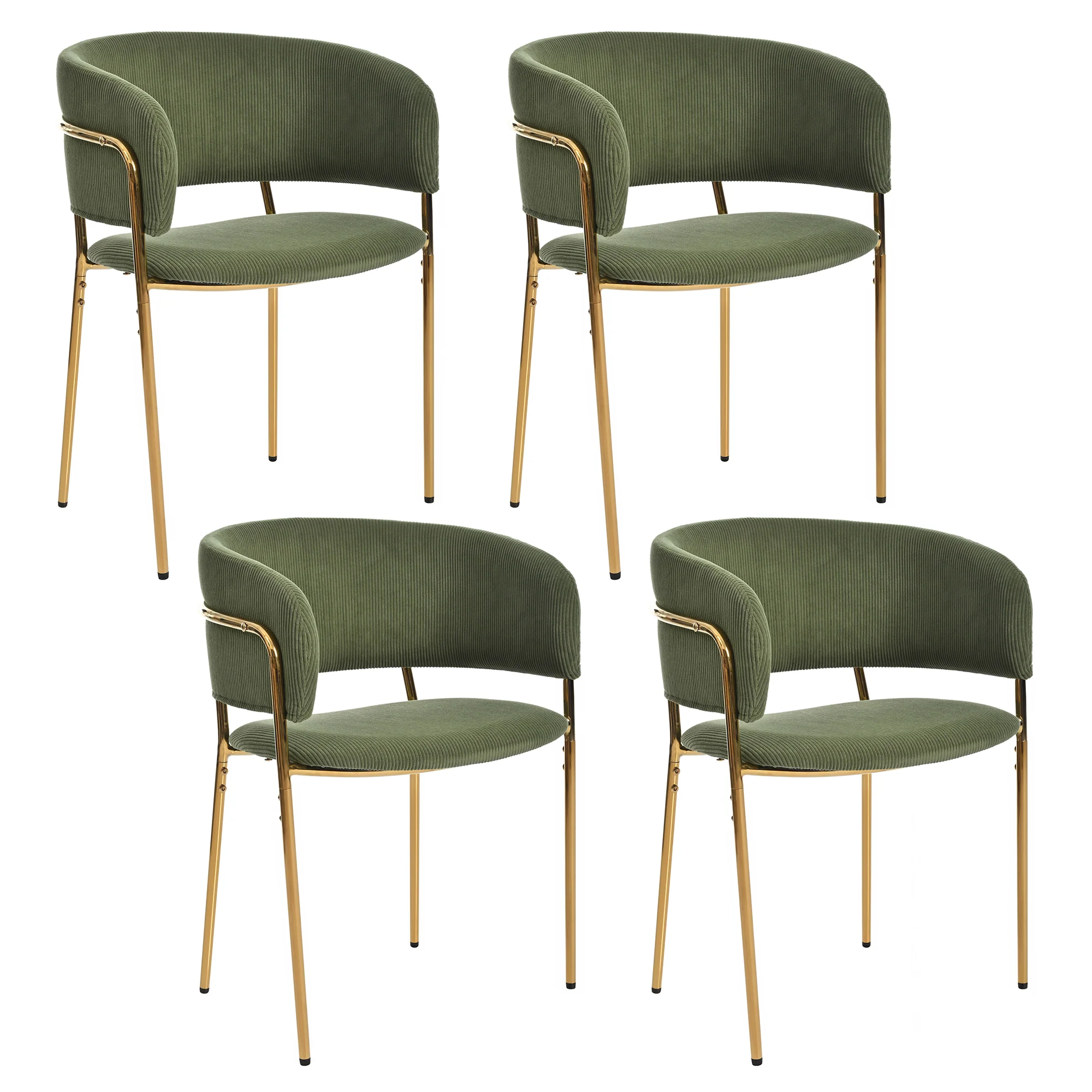 4 Modern Chairs Angled Legs Adjustable Feet Corduroy - Green - Image 6