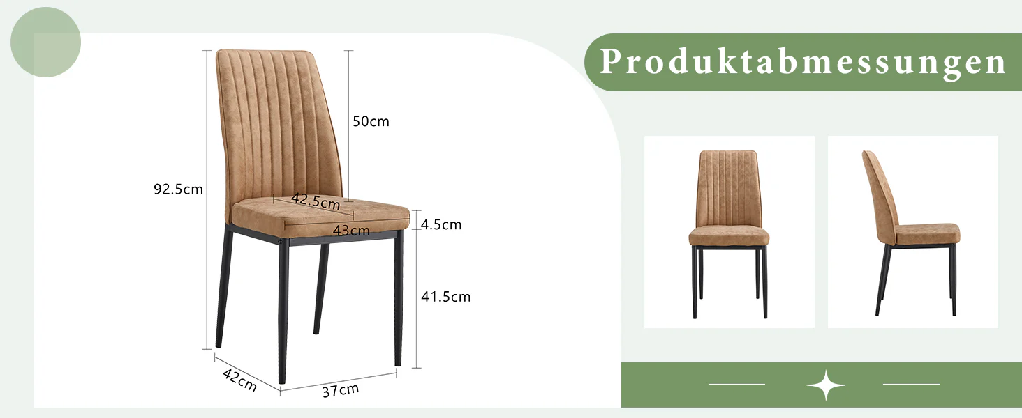 4-Piece Dining Chair Set Vertical Pattern Black Metal Legs - Brown Technology Cloth - Image 8