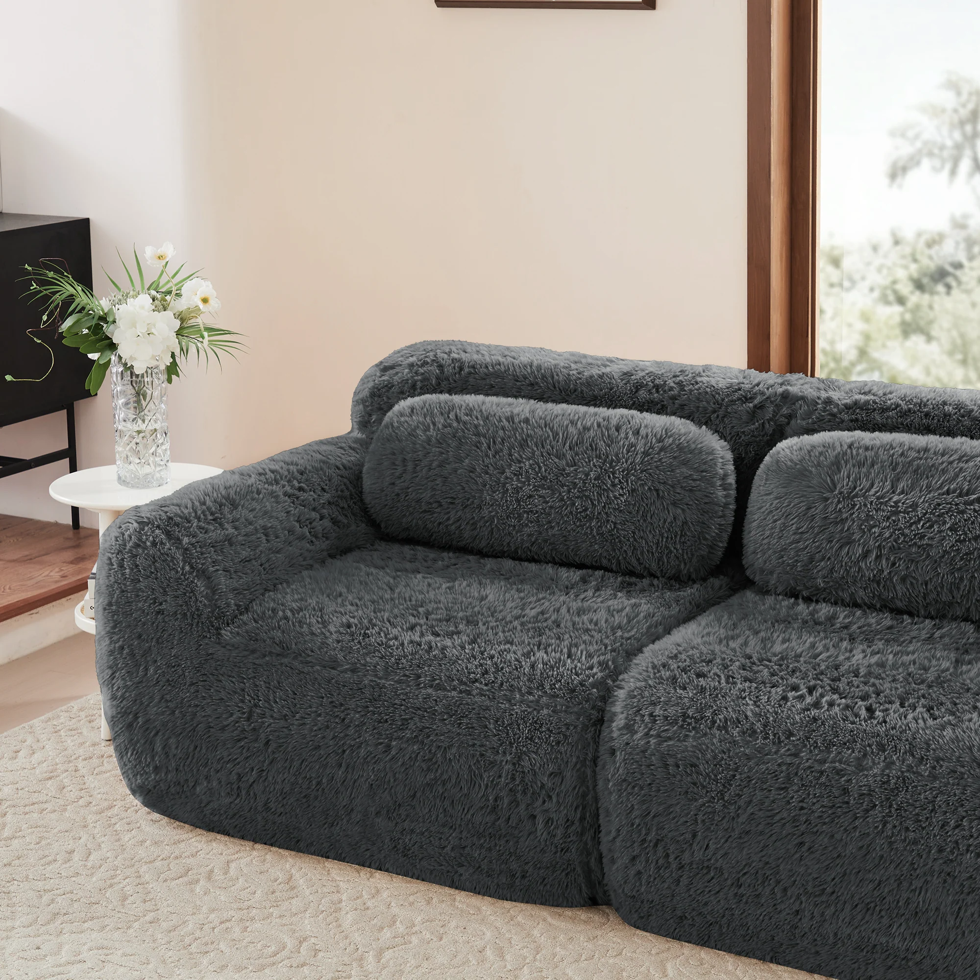 4-Seater L-Shaped Modular Sofa Chaise Lounge No Assembly Premium Plush Grey - Image 10
