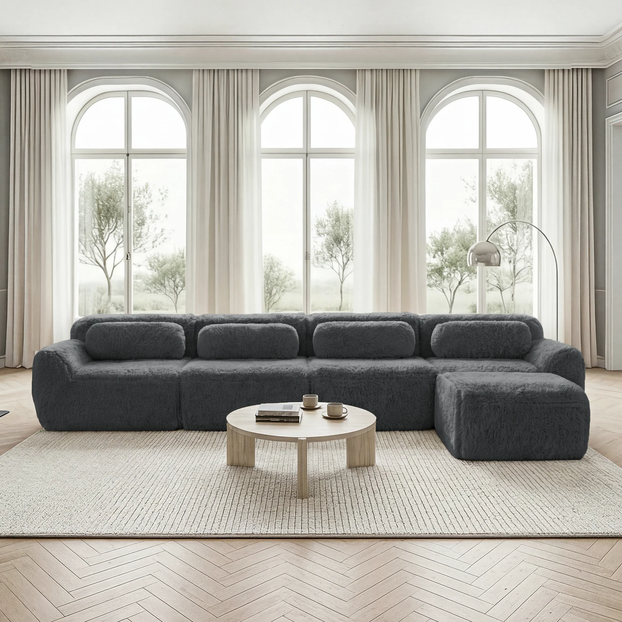 4-Seater L-Shaped Modular Sofa Chaise Lounge No Assembly Premium Plush Grey - Image 2