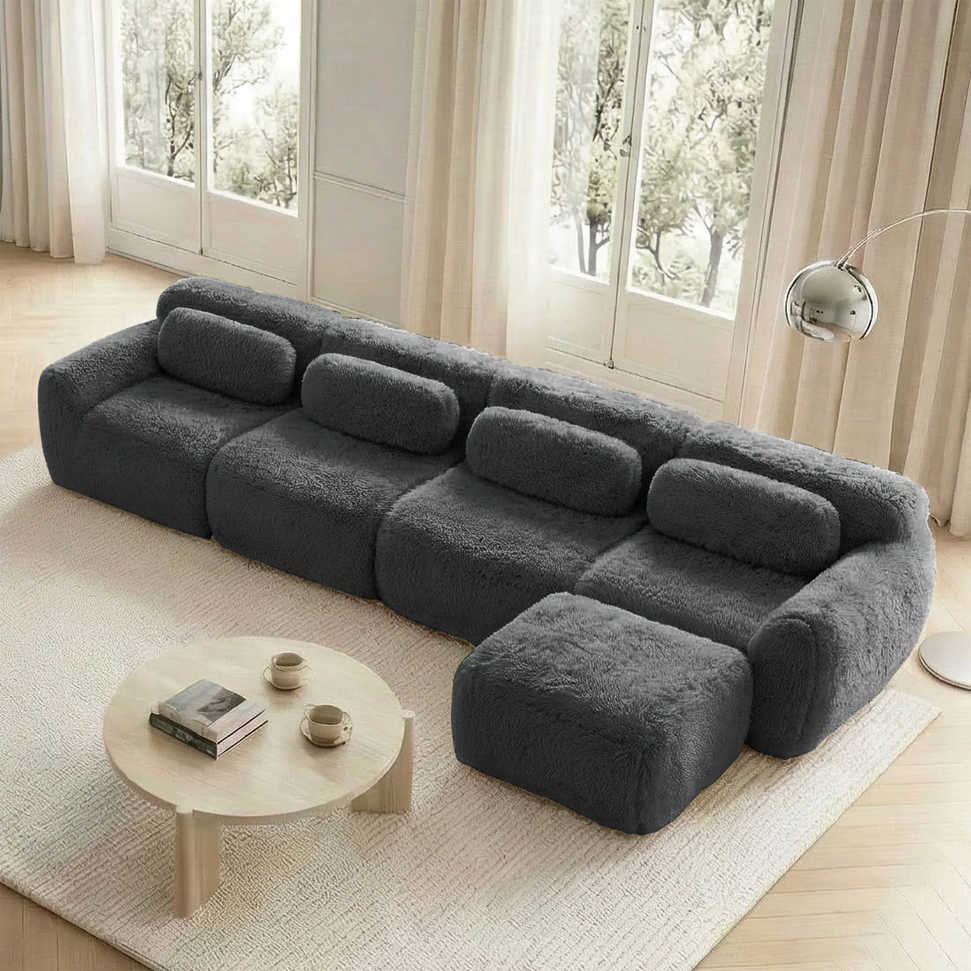 4-Seater L-Shaped Modular Sofa Chaise Lounge No Assembly Premium Plush Grey - Image 3