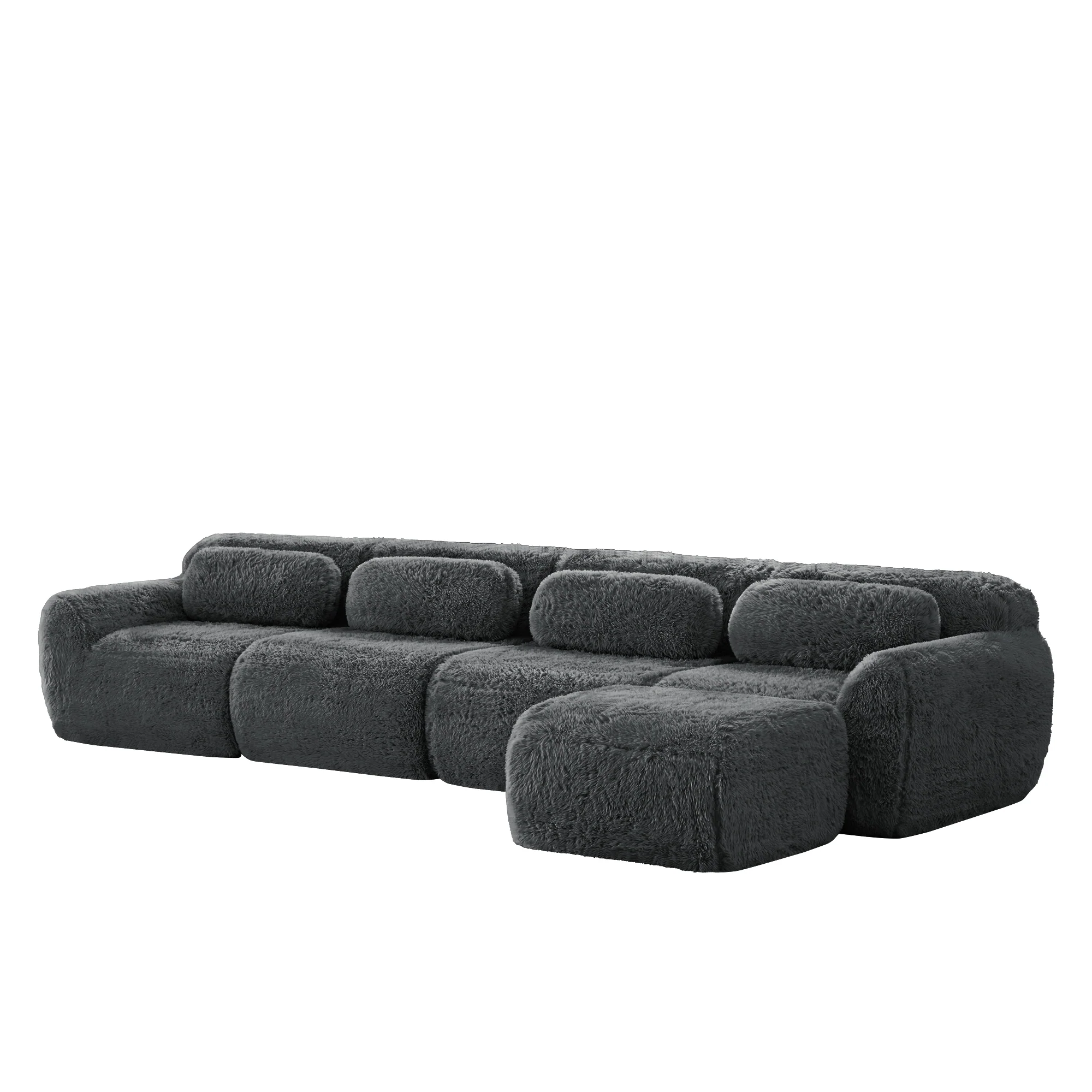 4-Seater L-Shaped Modular Sofa Chaise Lounge No Assembly Premium Plush Grey - Image 4