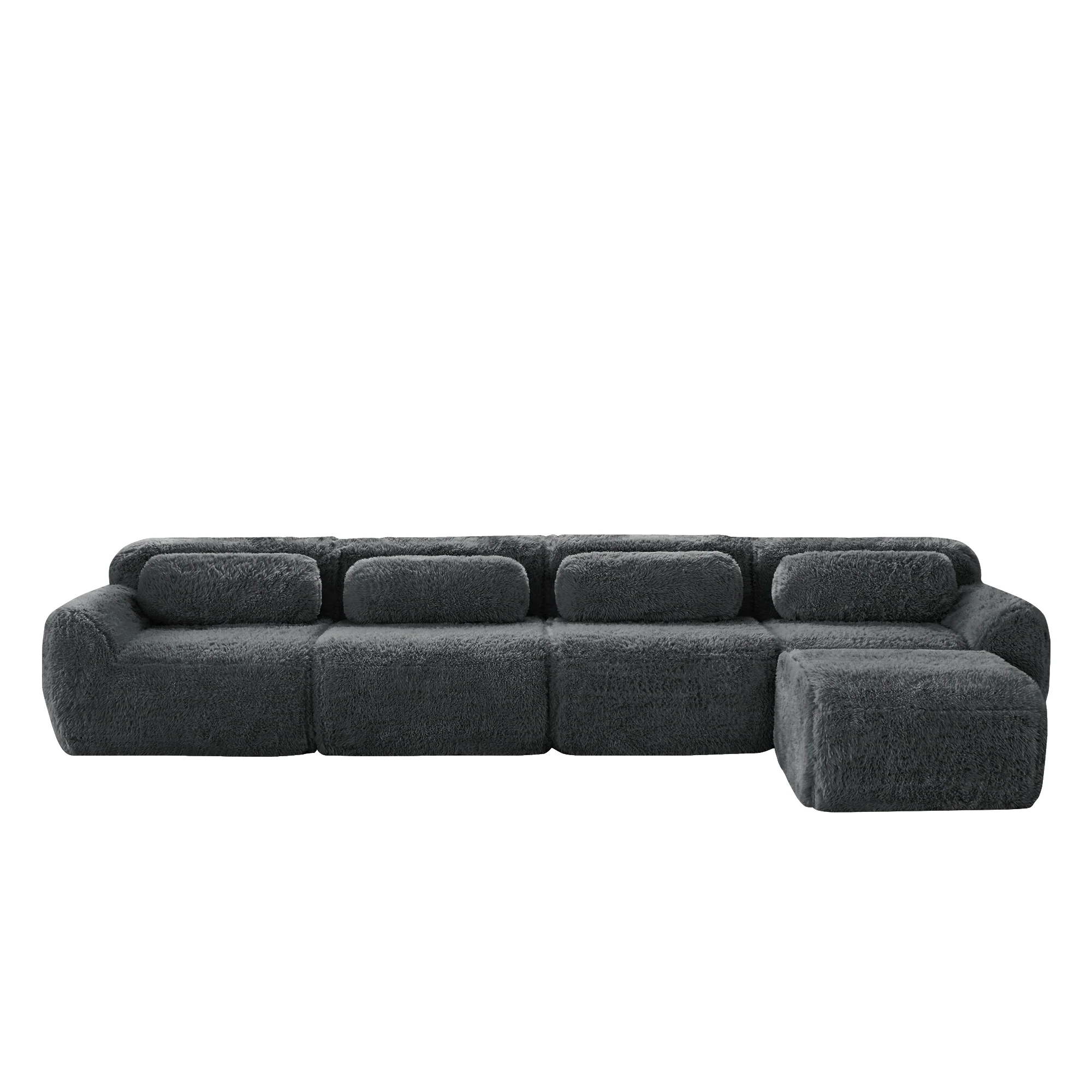 4-Seater L-Shaped Modular Sofa Chaise Lounge No Assembly Premium Plush Grey - Image 5