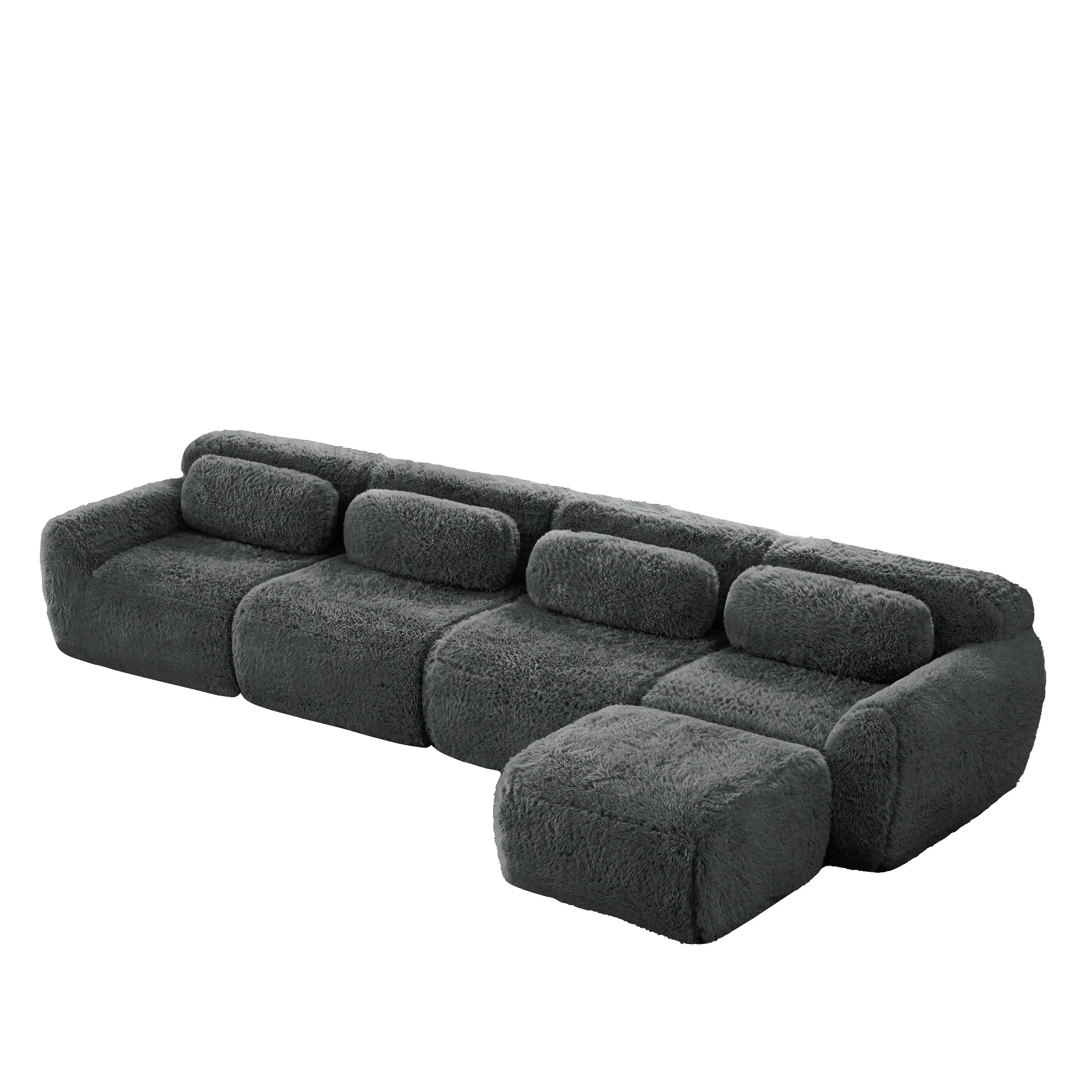 4-Seater L-Shaped Modular Sofa Chaise Lounge No Assembly Premium Plush Grey - Image 6