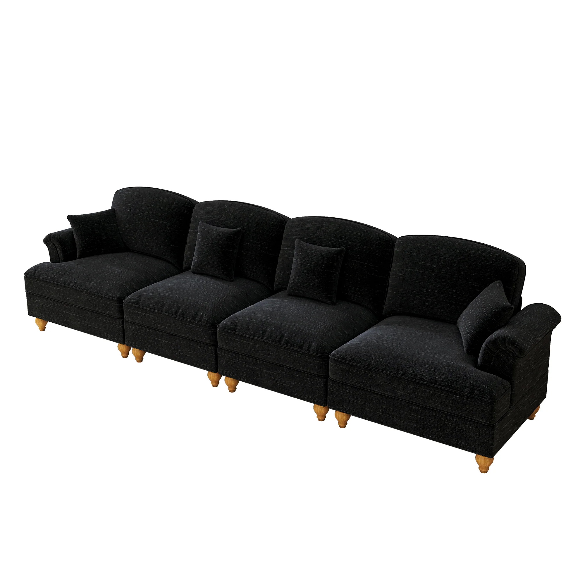 4-Seater Sofa Mid-Century Chenille Spindle Legs - Black - Image 10