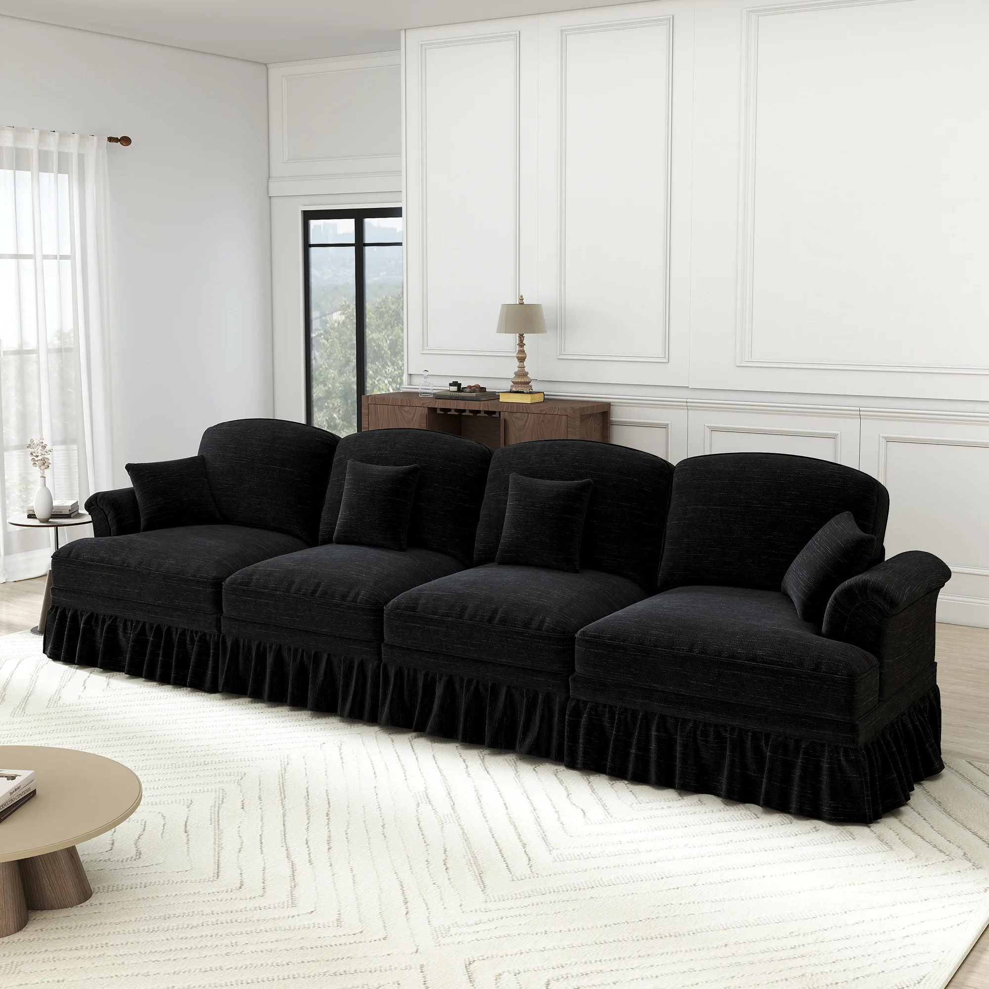 4-Seater Sofa Mid-Century Chenille Spindle Legs - Black - Image 2