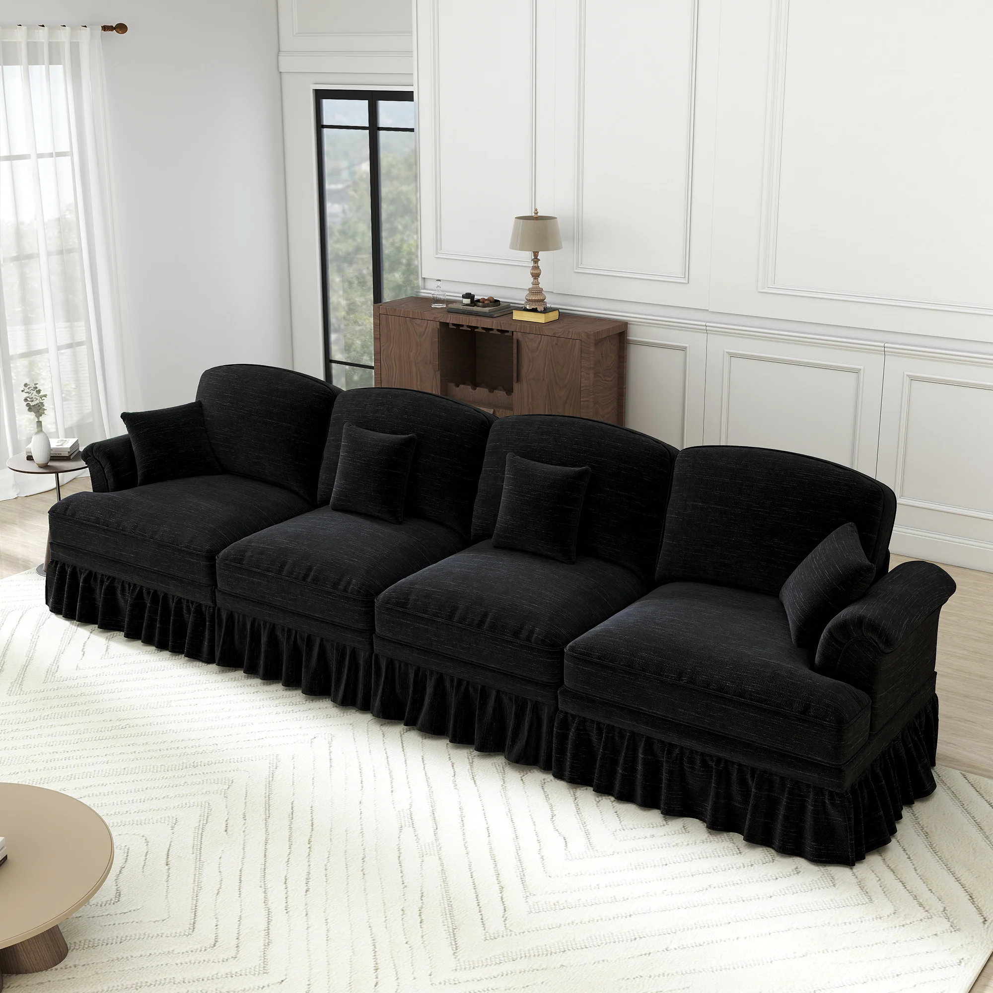 4-Seater Sofa Mid-Century Chenille Spindle Legs - Black - Image 6