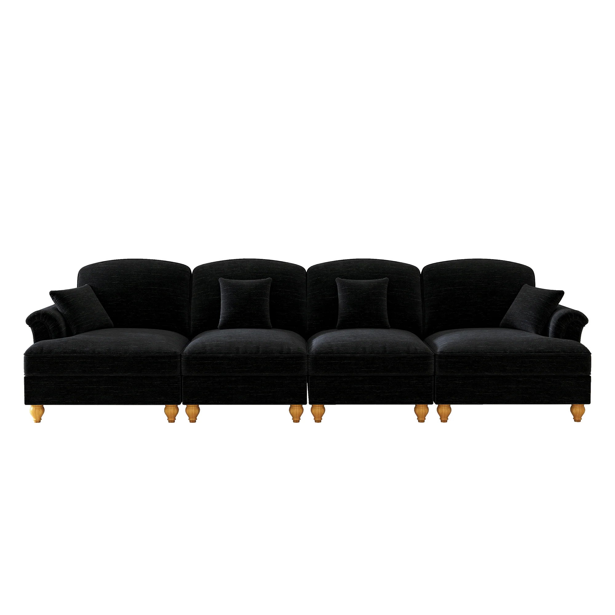 4-Seater Sofa Mid-Century Chenille Spindle Legs - Black - Image 9
