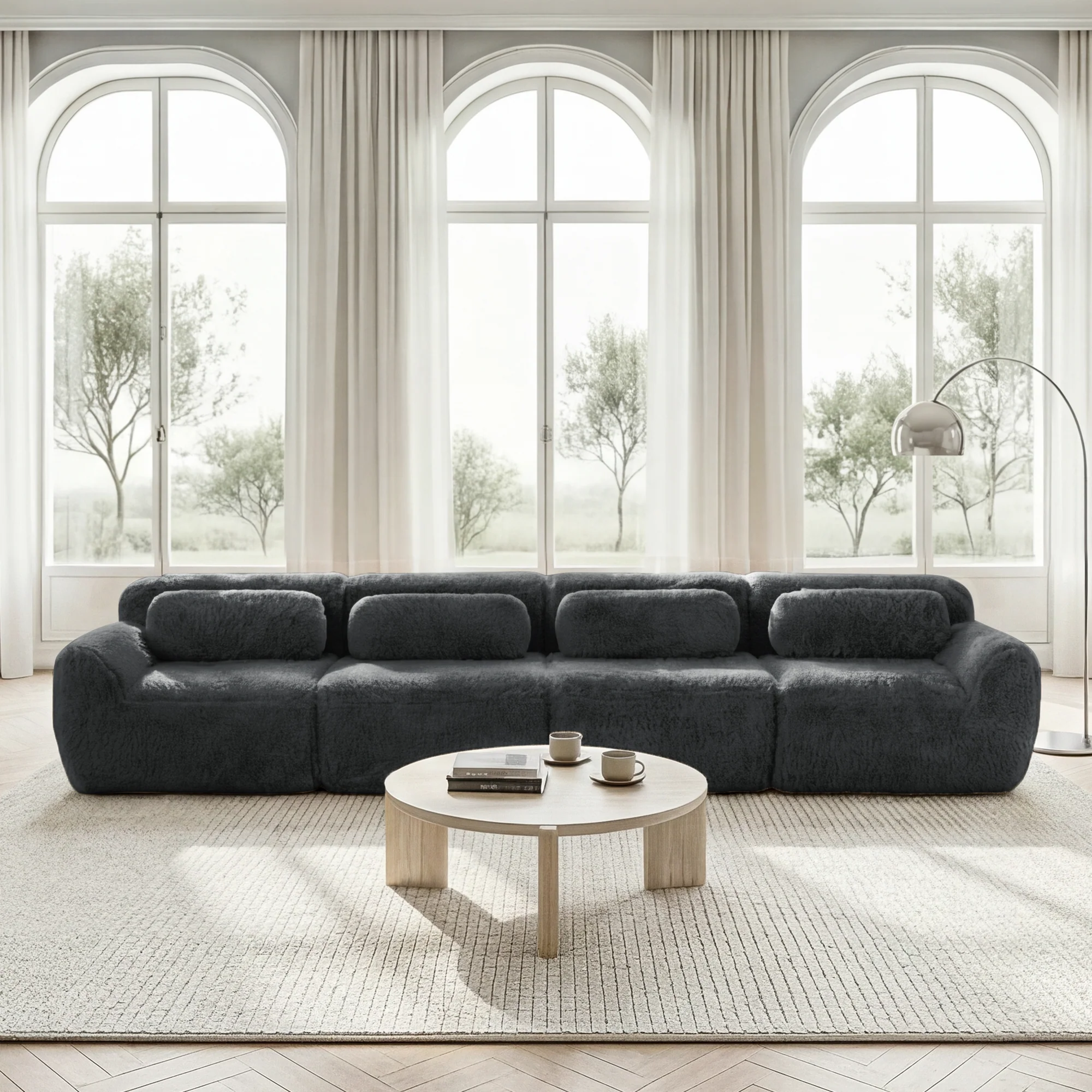 4-seater Sofa Multi-Combination Premium Plush Fabric Grey - Image 2