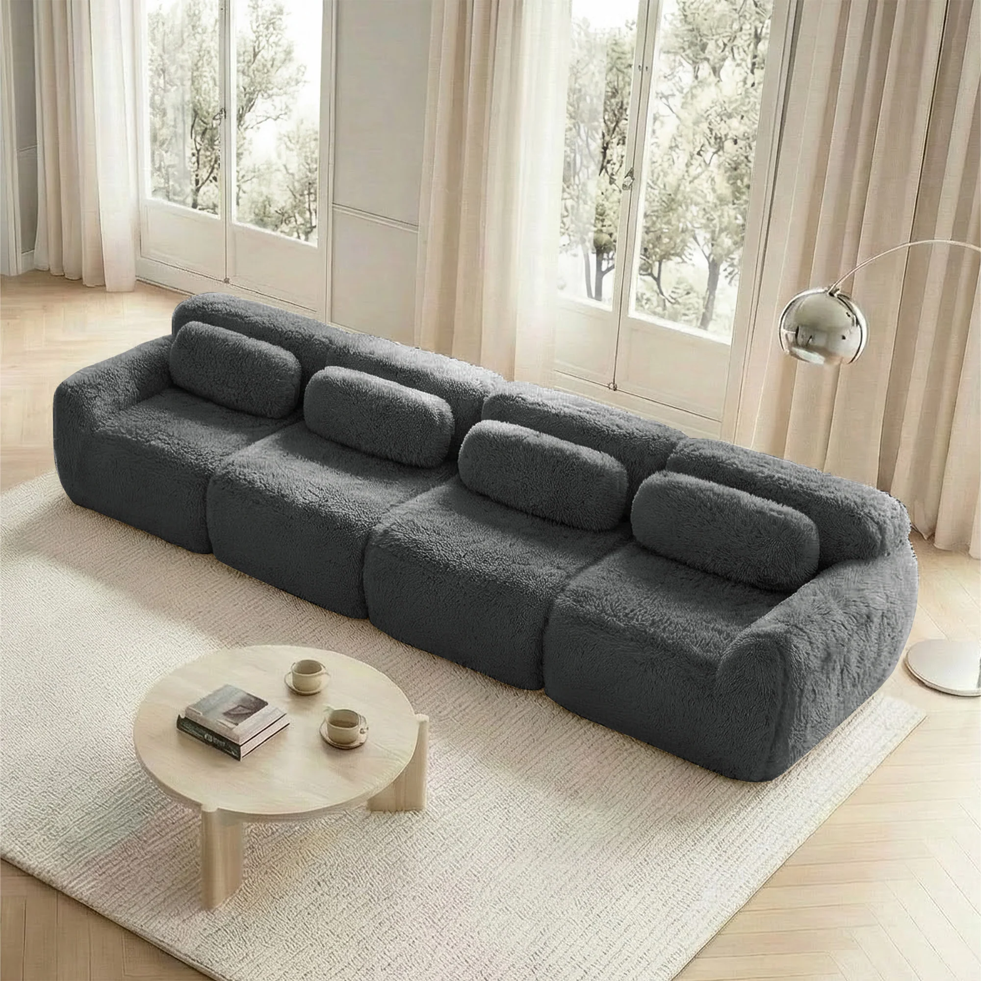 4-seater Sofa Multi-Combination Premium Plush Fabric Grey - Image 3
