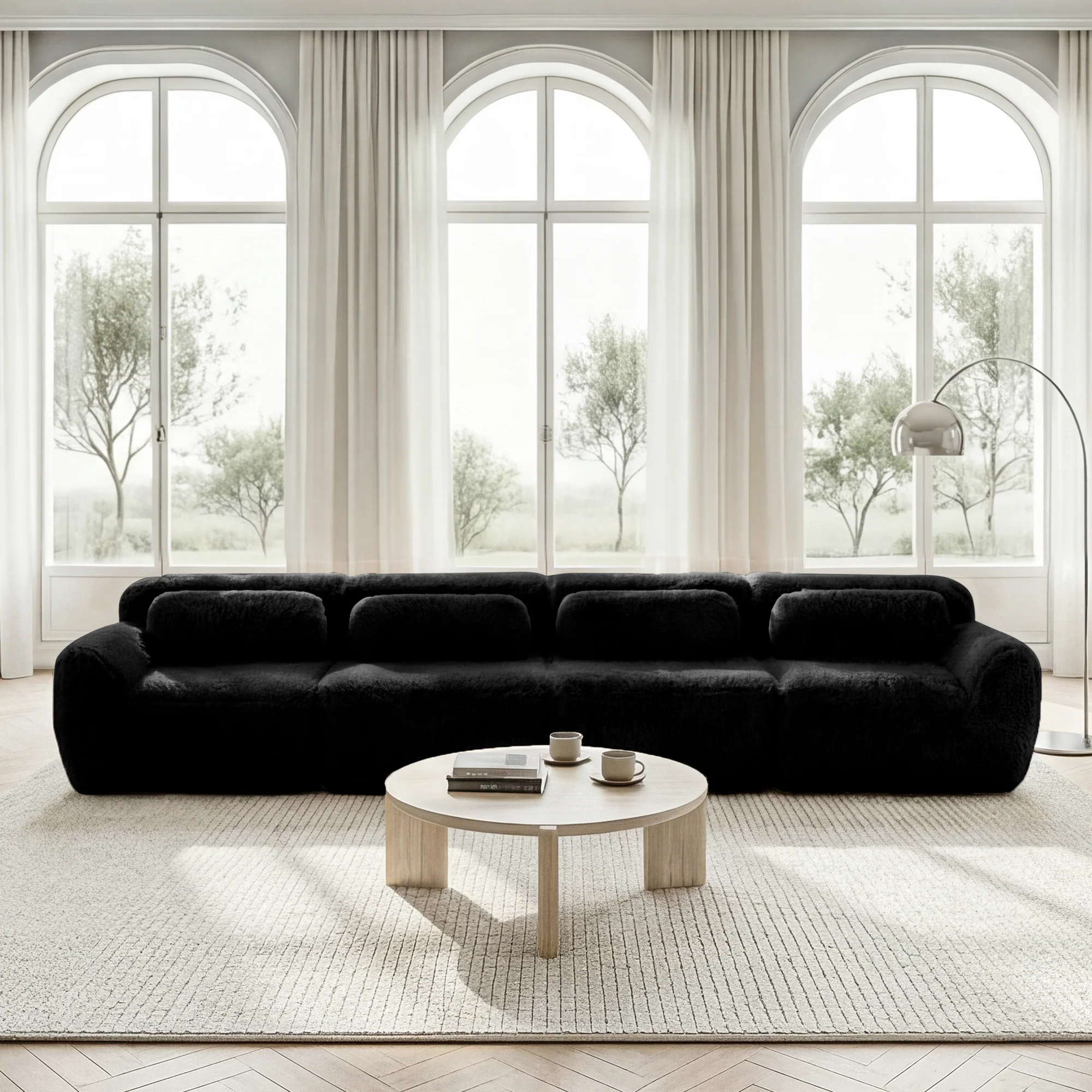 4-Seater Sofa Premium Plush Multi-Combination Cushions - Black - Image 2
