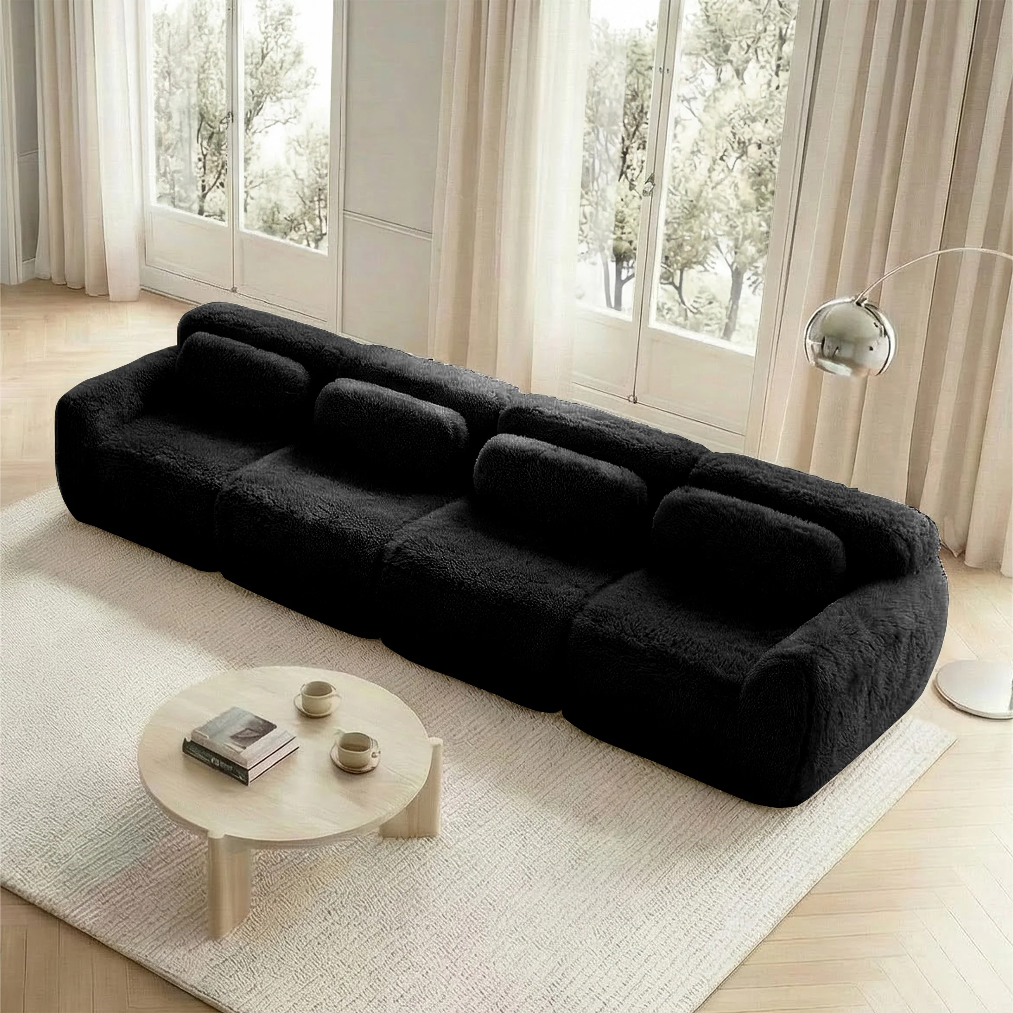 4-Seater Sofa Premium Plush Multi-Combination Cushions - Black - Image 3