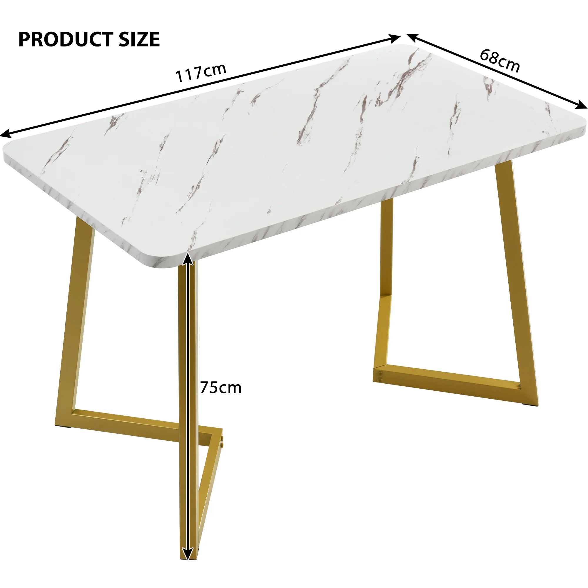 5-Piece Dining Set 117cm Rectangular Table 4 Dark Grey Linen Chairs Gold Legs - Image 10