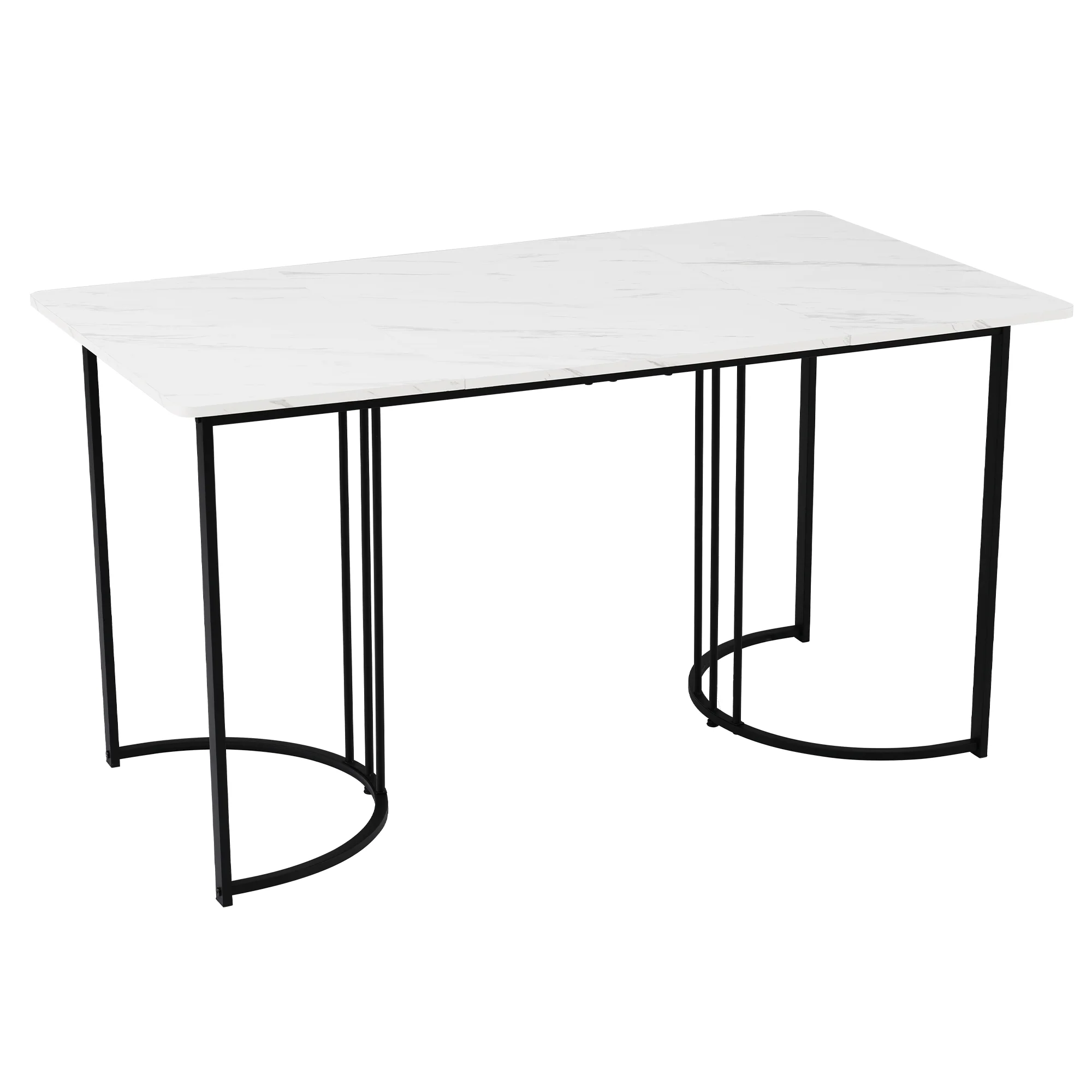 5-Piece Dining Set 140x80cm Modern Kitchen Table 4 Chairs White MDF Beige Velvet - Image 6