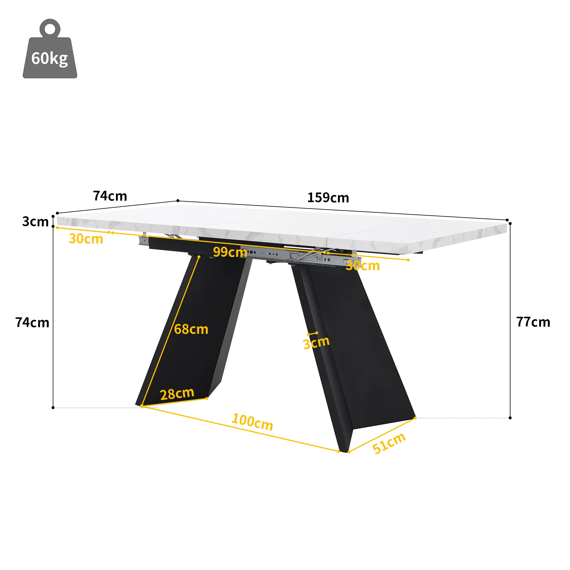 5-Piece Dining Set Extendable Table 160x80cm with 4 Grey Velvet Chairs White - Image 9