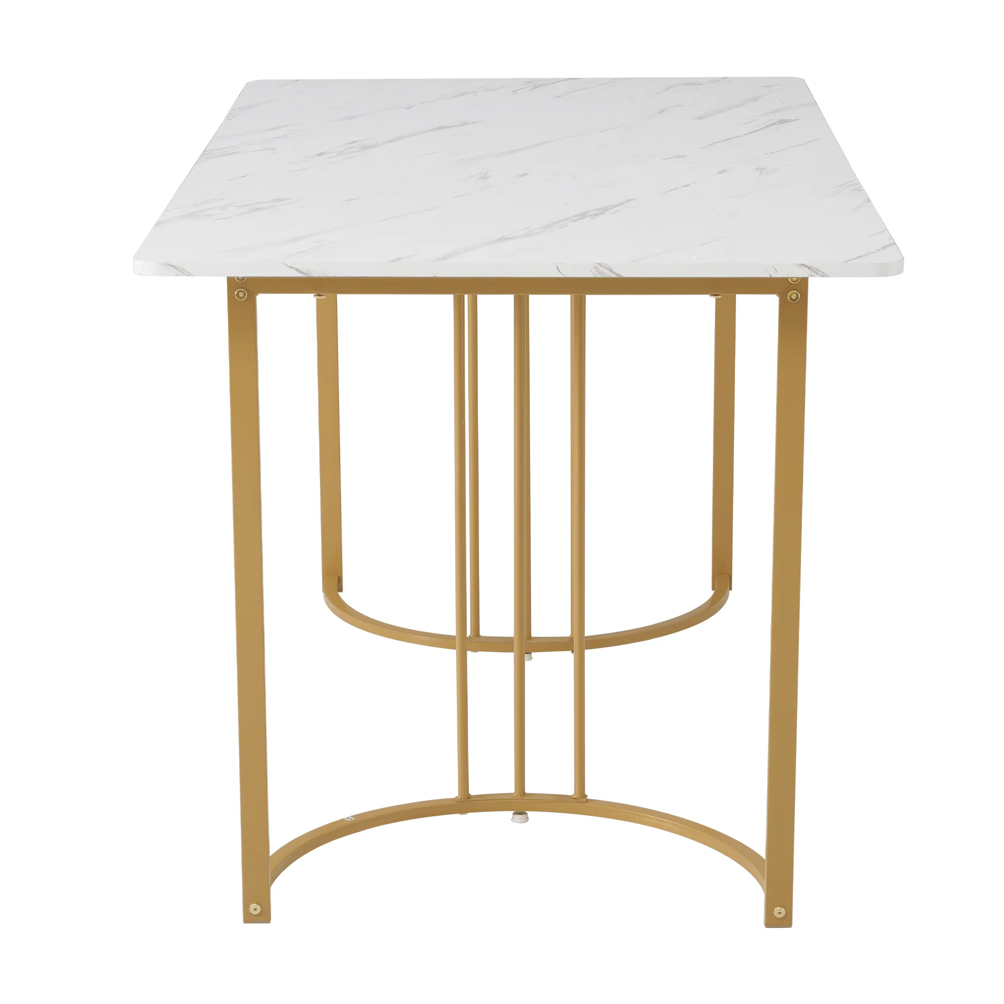 5-Piece Dining Set Modern 140x80cm Table 4 Chairs Gold Legs White MDF Brown Velvet - Image 10