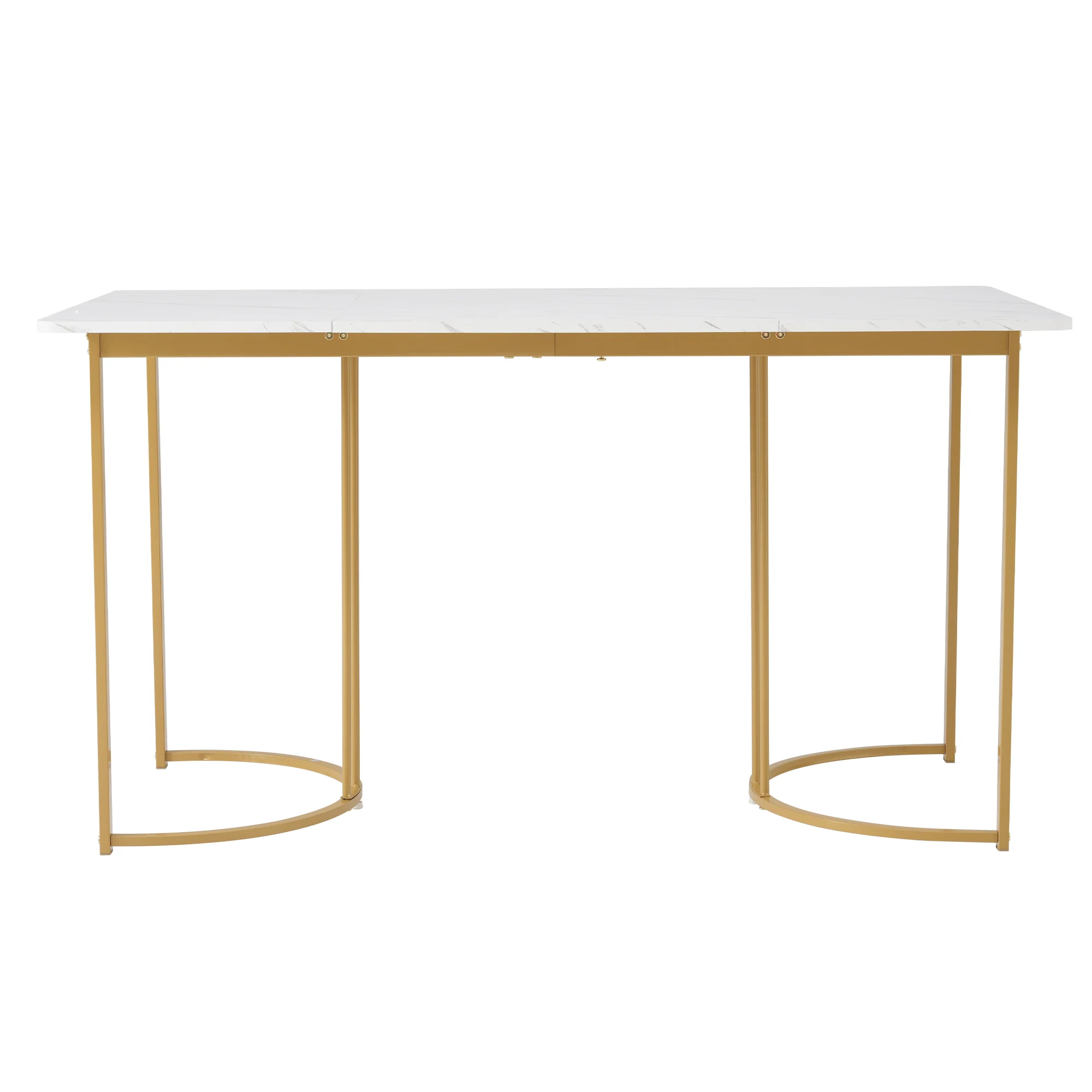 5-Piece Dining Set Modern 140x80cm Table 4 Chairs Gold Legs White MDF Brown Velvet - Image 6