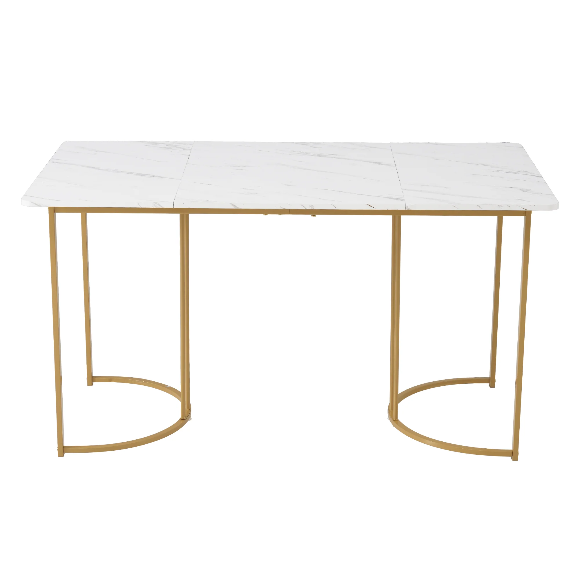 5-Piece Dining Set Modern 140x80cm Table 4 Chairs Gold Legs White MDF Brown Velvet - Image 7