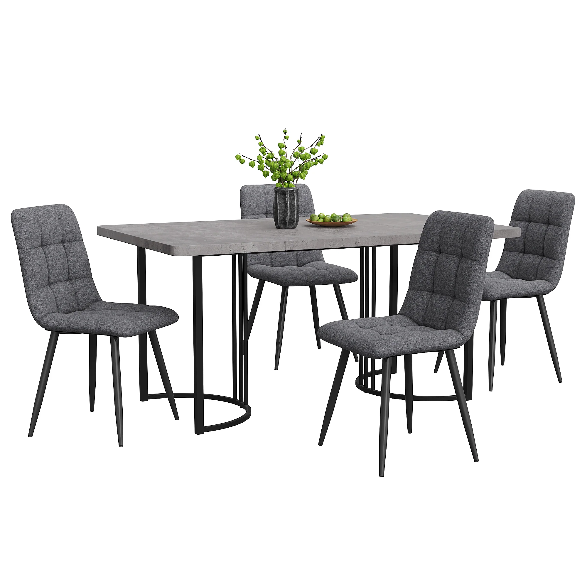5-Piece Dining Set Modern 140x80cm Table & 4 Chairs Grey MDF Dark Grey Linen - Image 3