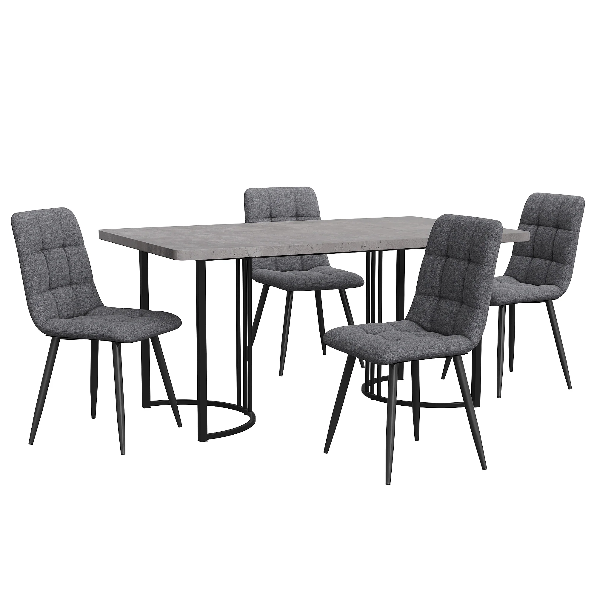 5-Piece Dining Set Modern 140x80cm Table & 4 Chairs Grey MDF Dark Grey Linen - Image 4