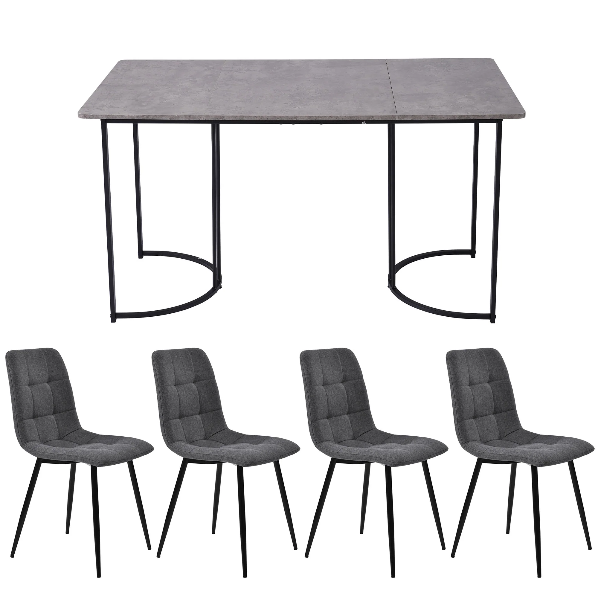 5-Piece Dining Set Modern 140x80cm Table & 4 Chairs Grey MDF Dark Grey Linen - Image 5