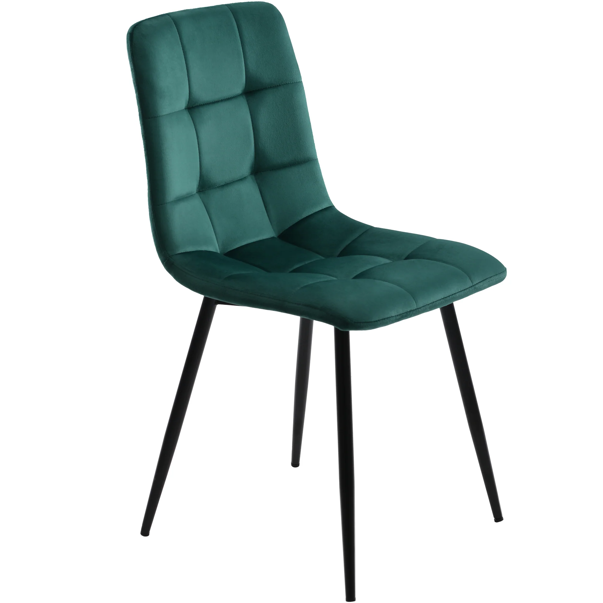 5-Piece Dining Set Modern 140x80cm Table Black Metal Legs - Grey MDF Dark Green Velvet - Image 7