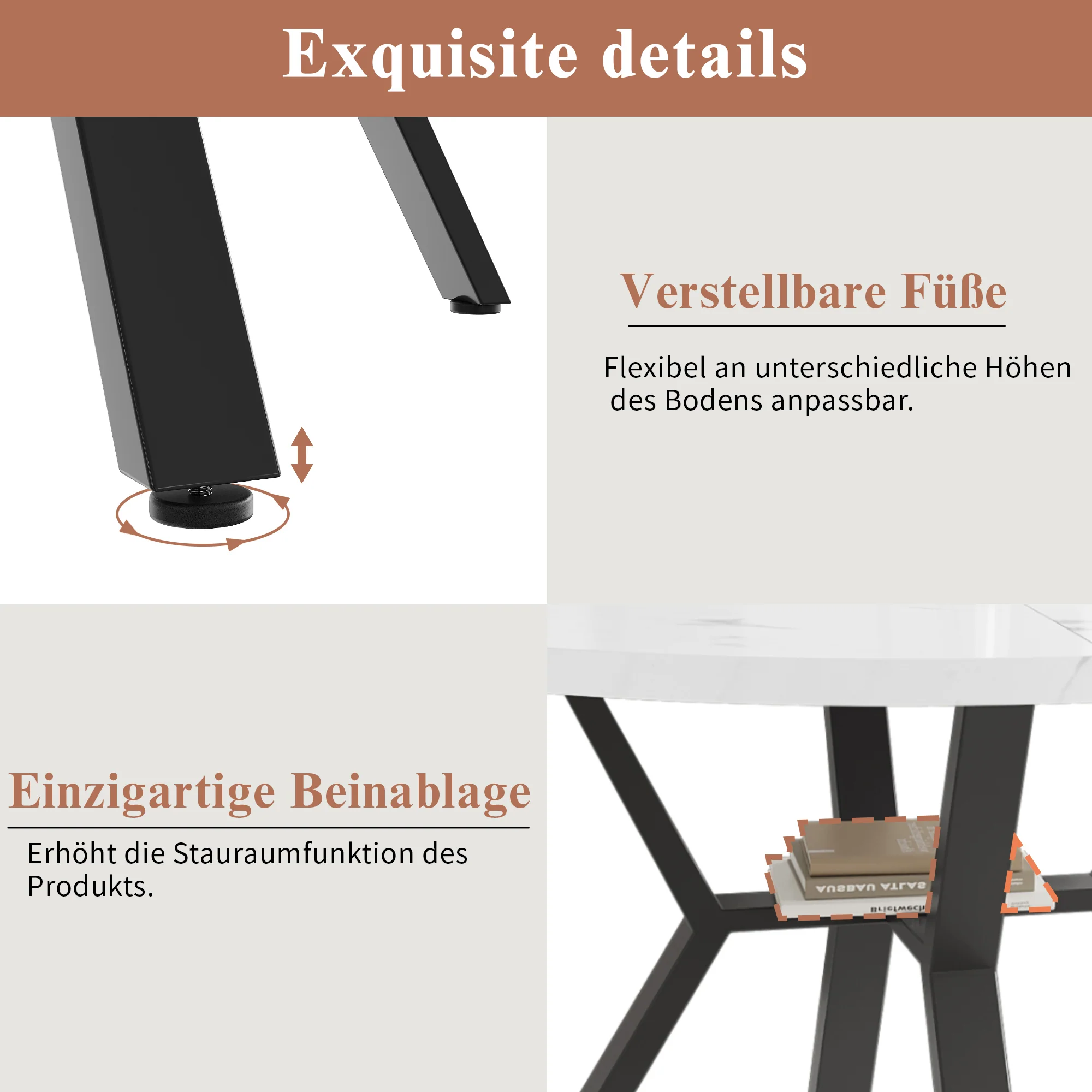 5-Piece Dining Set Modern Round Marble Table 4 Ergonomic Chairs Black Metal Grey Suede - Image 10
