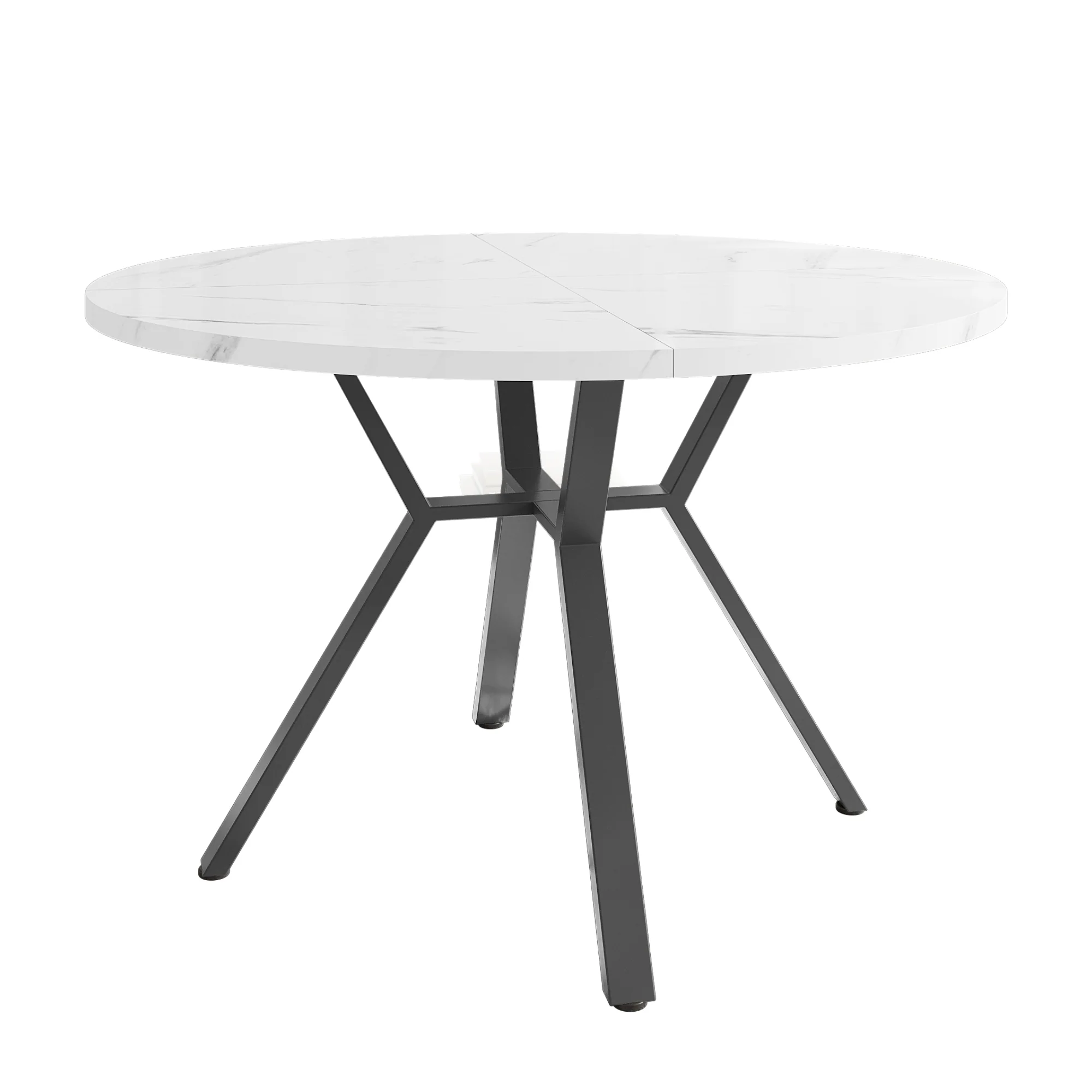 5-Piece Dining Set Modern Round Marble Table 4 Ergonomic Chairs Black Metal Grey Suede - Image 4