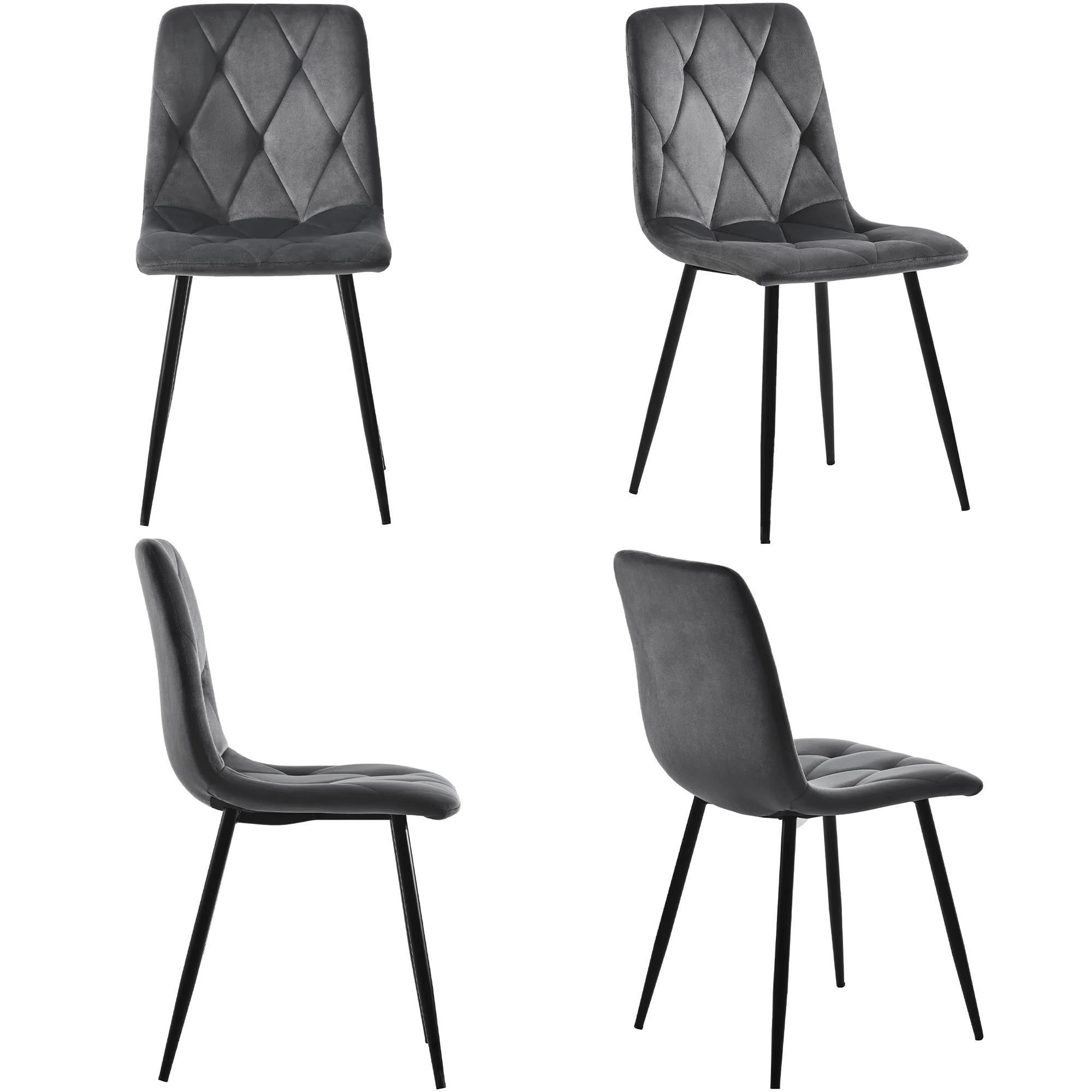 5-Piece Dining Set Modern Round Marble Table 4 Ergonomic Chairs Black Metal Grey Suede - Image 6