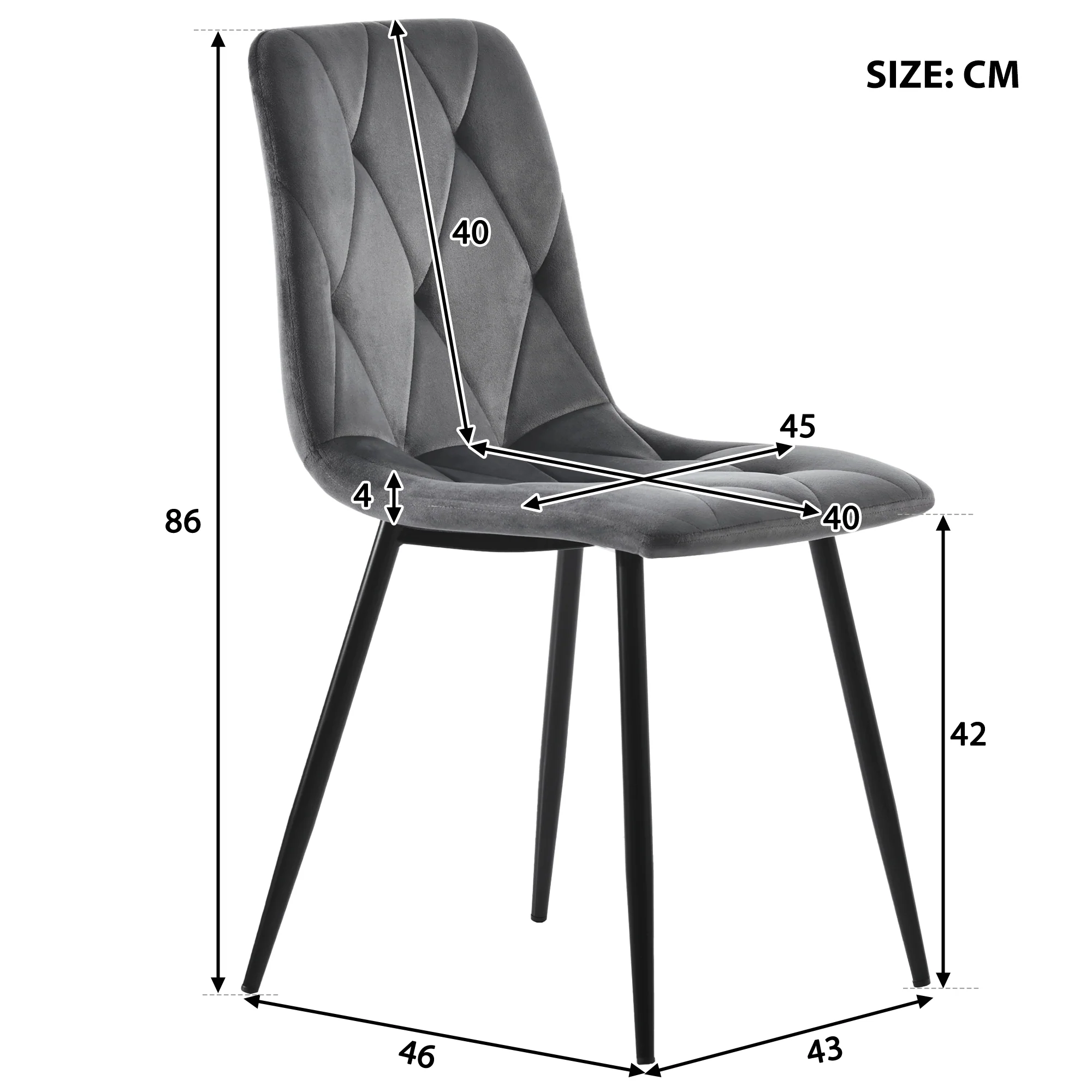 5-Piece Dining Set Modern Round Marble Table 4 Ergonomic Chairs Black Metal Grey Suede - Image 7