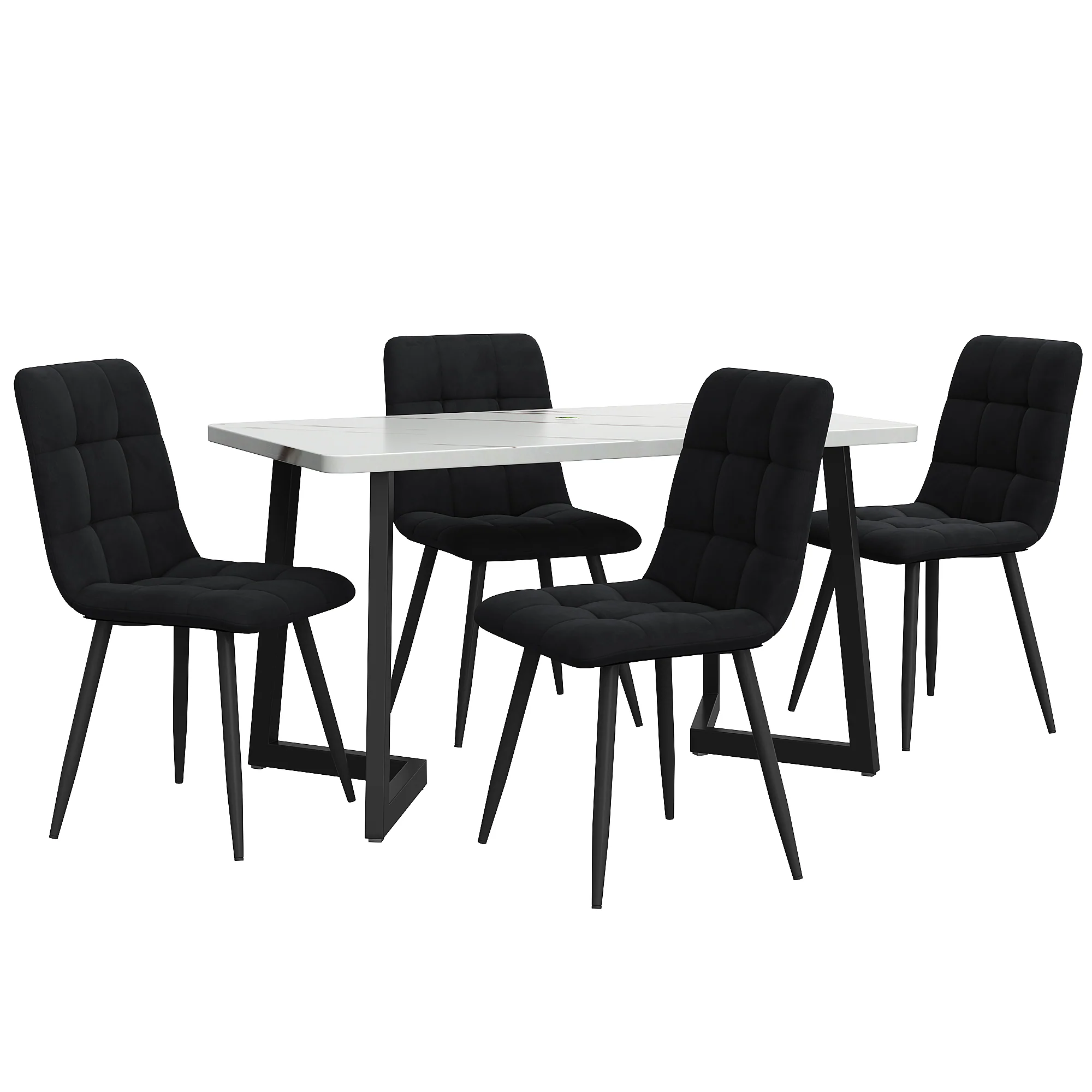 5-Piece Dining Set Rectangular Black Velvet Chairs with Black Legs - Image 3