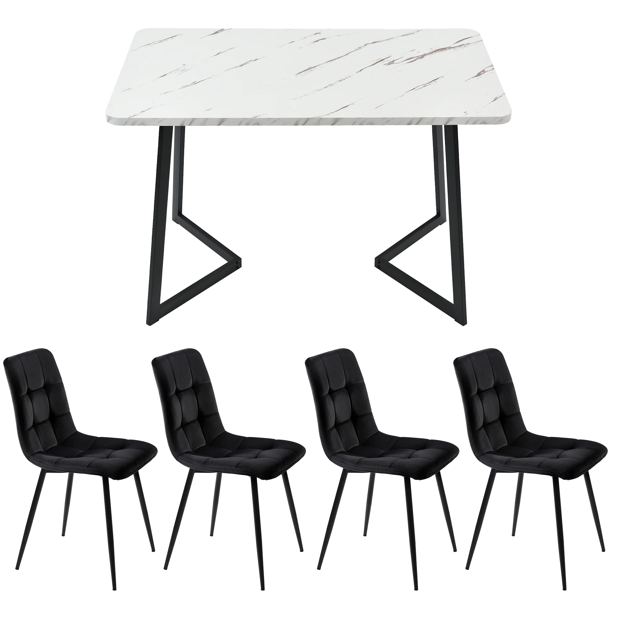 5-Piece Dining Set Rectangular Black Velvet Chairs with Black Legs - Image 4
