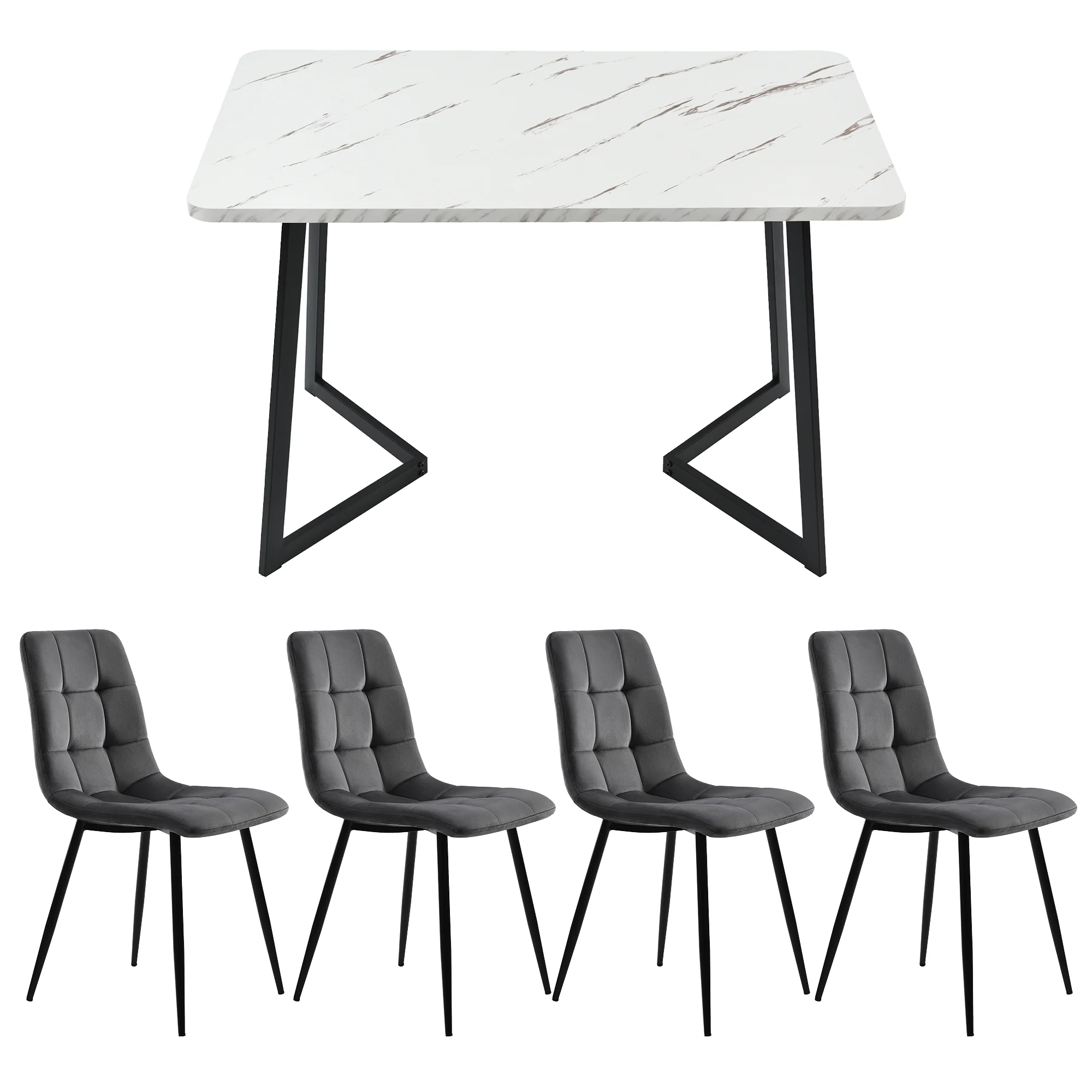 5-Piece Dining Set Rectangular Kitchen Table 117cm Dark Grey Velvet Black - Image 5
