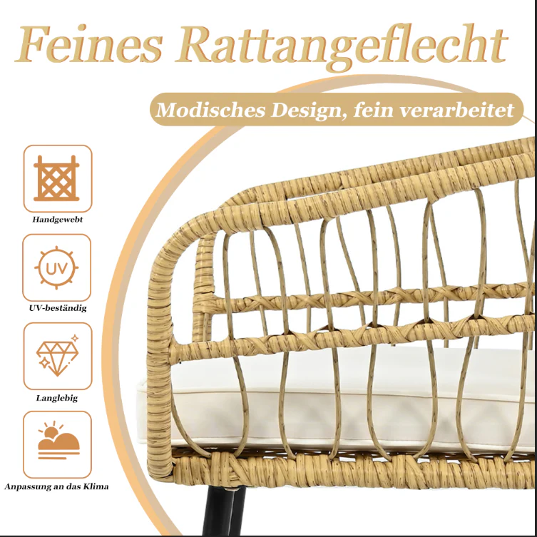 5-Piece Garden Lounge Set 1 Table 2 Chairs 2 Stools - Rattan Natural - Image 7