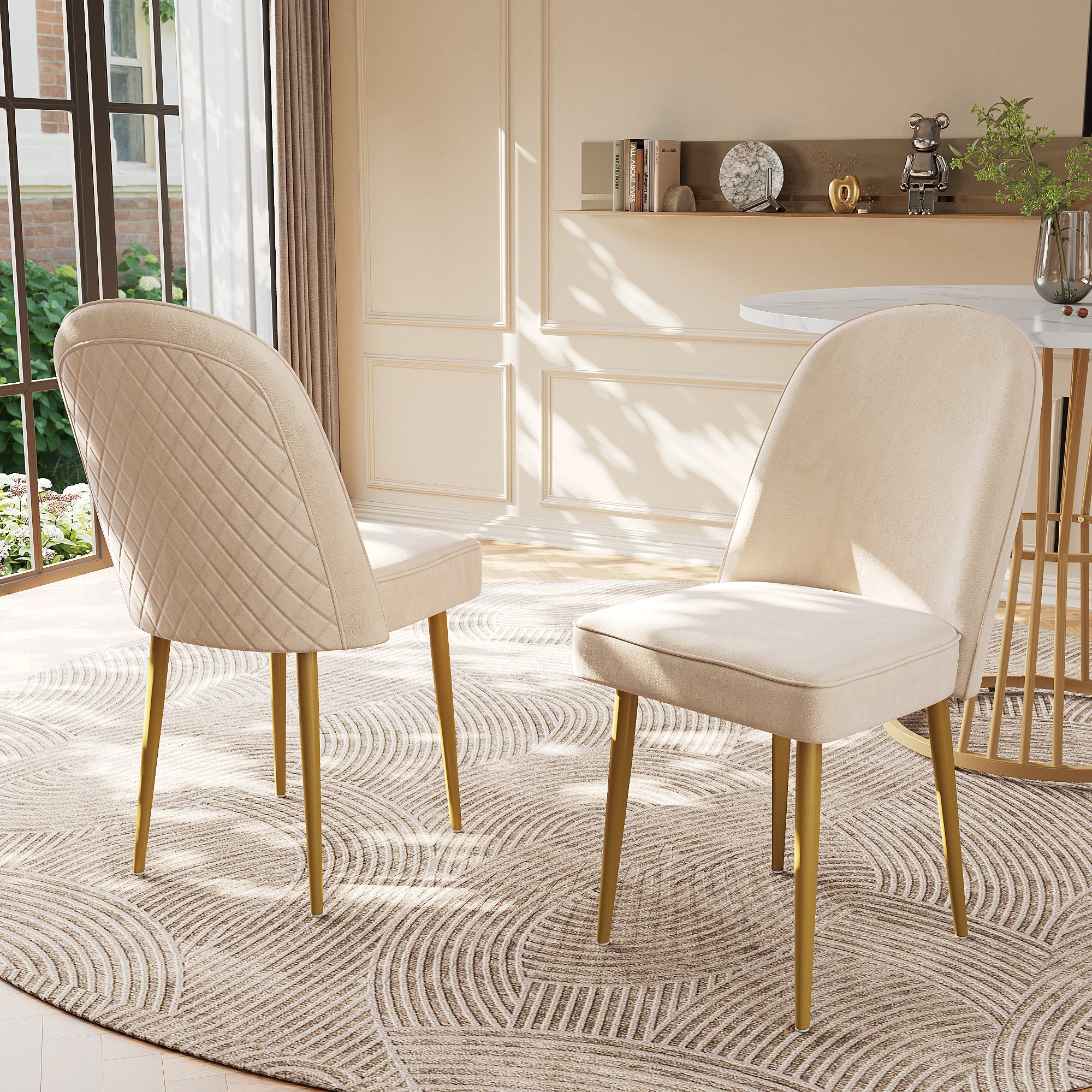 6 Dining Chairs Modern Gold Metal Legs Beige Velvet - Image 3