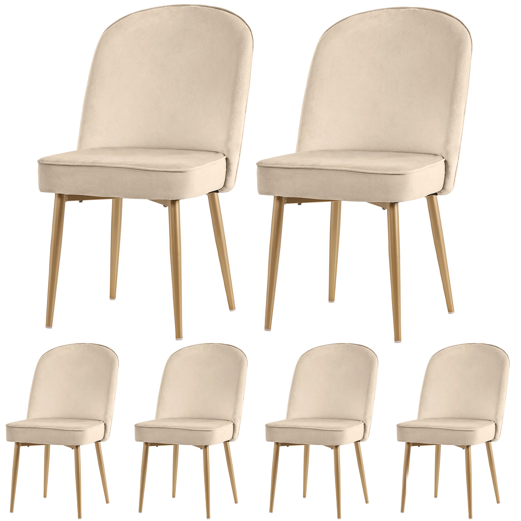 6 Dining Chairs Modern Gold Metal Legs Beige Velvet - Image 4