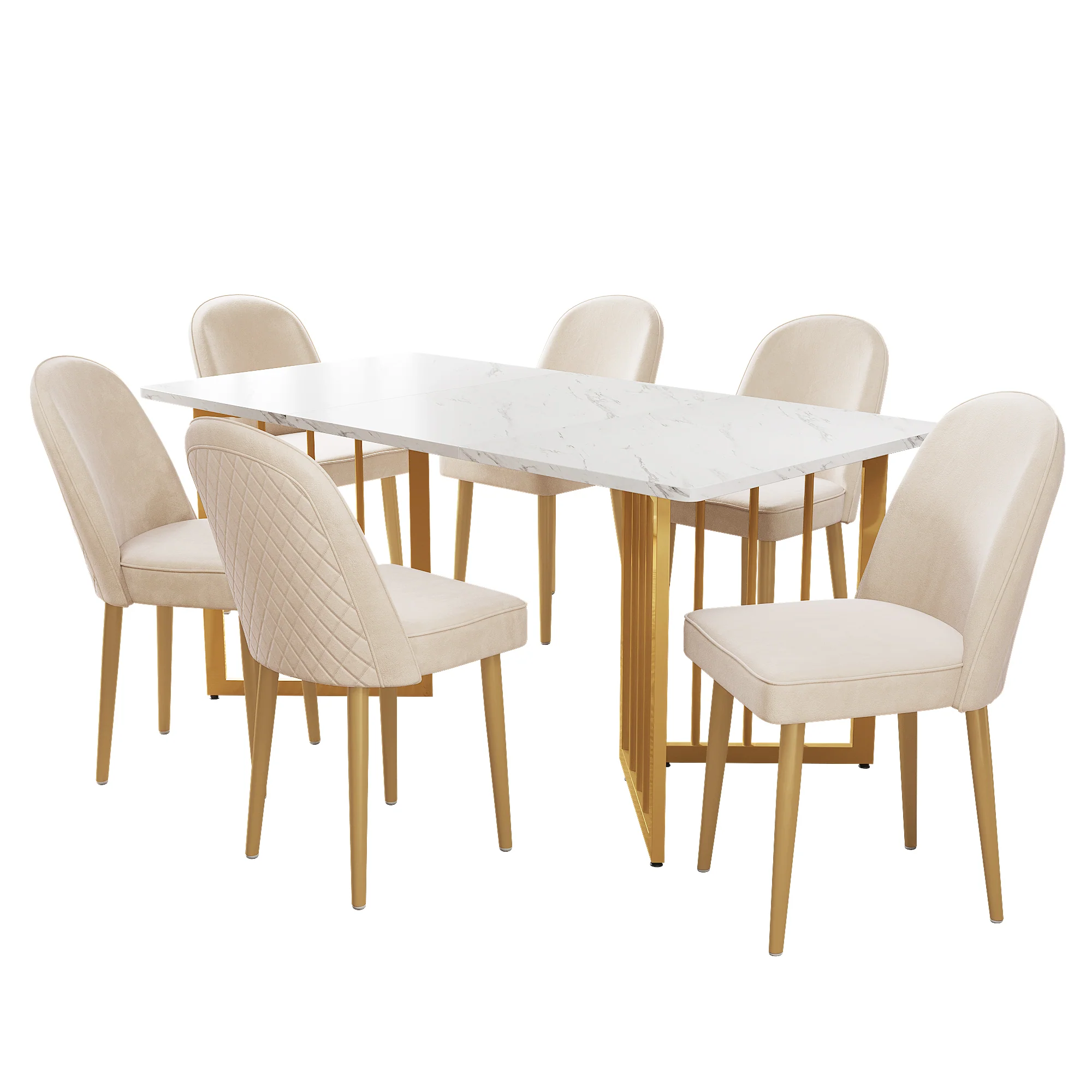 6 Dining Chairs Modern Gold Metal Legs Beige Velvet - Image 5
