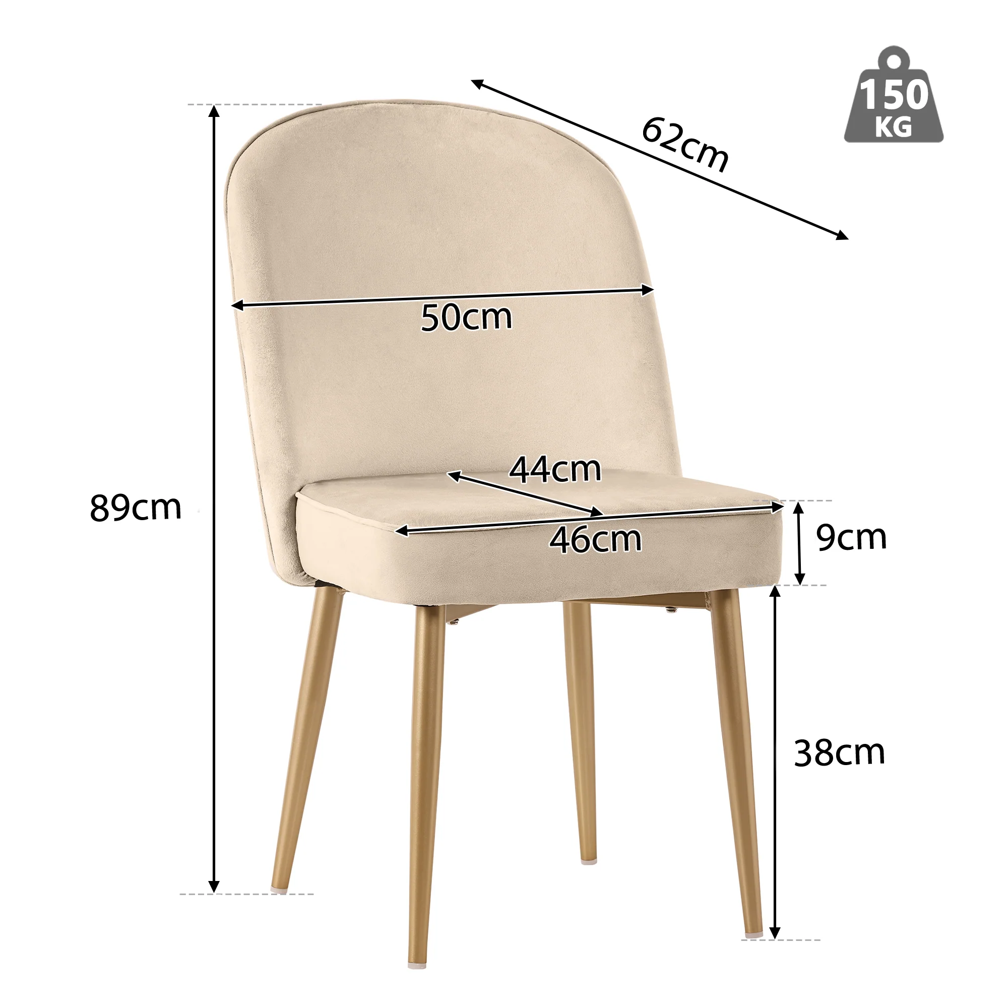 6 Dining Chairs Modern Gold Metal Legs Beige Velvet - Image 7