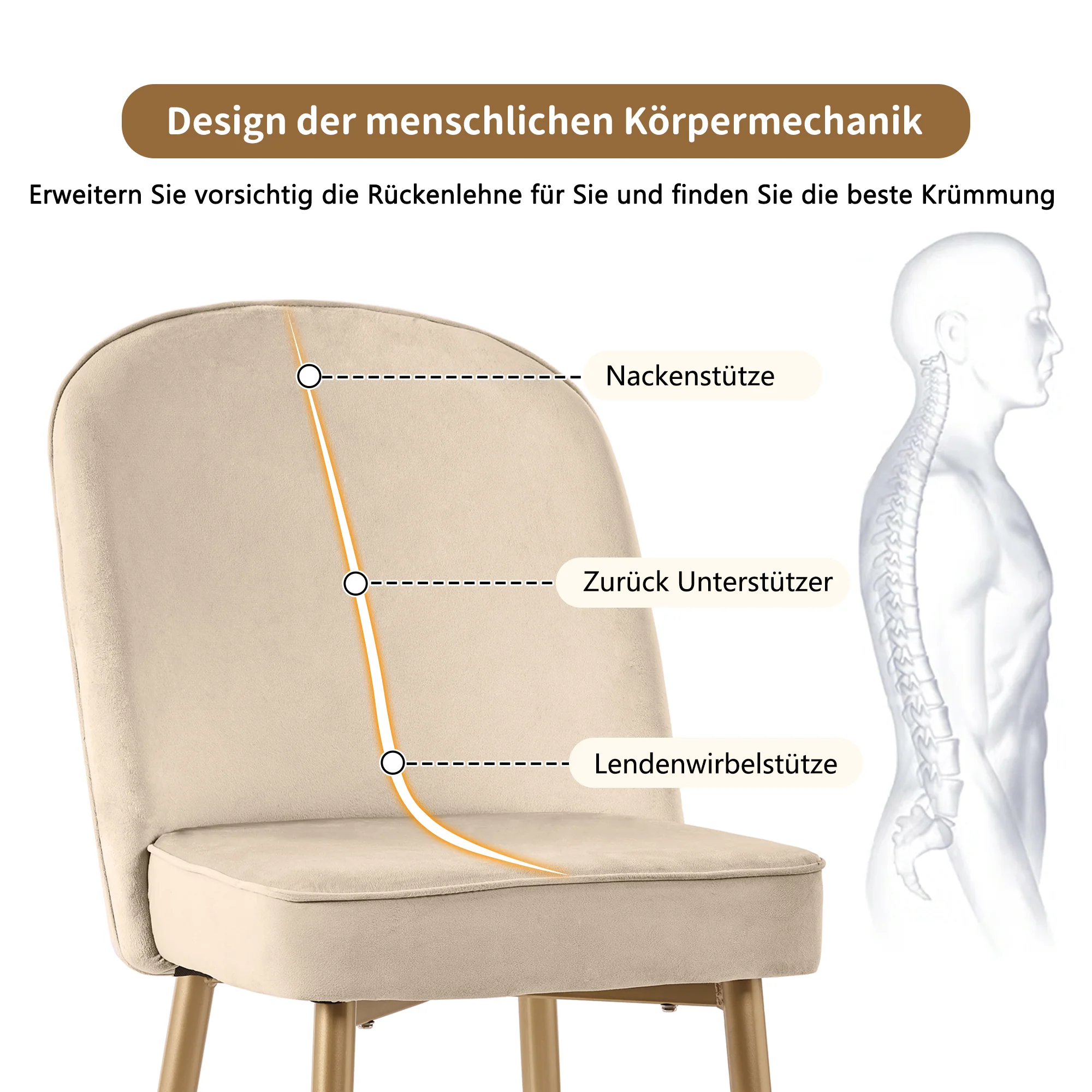 6 Dining Chairs Modern Gold Metal Legs Beige Velvet - Image 9