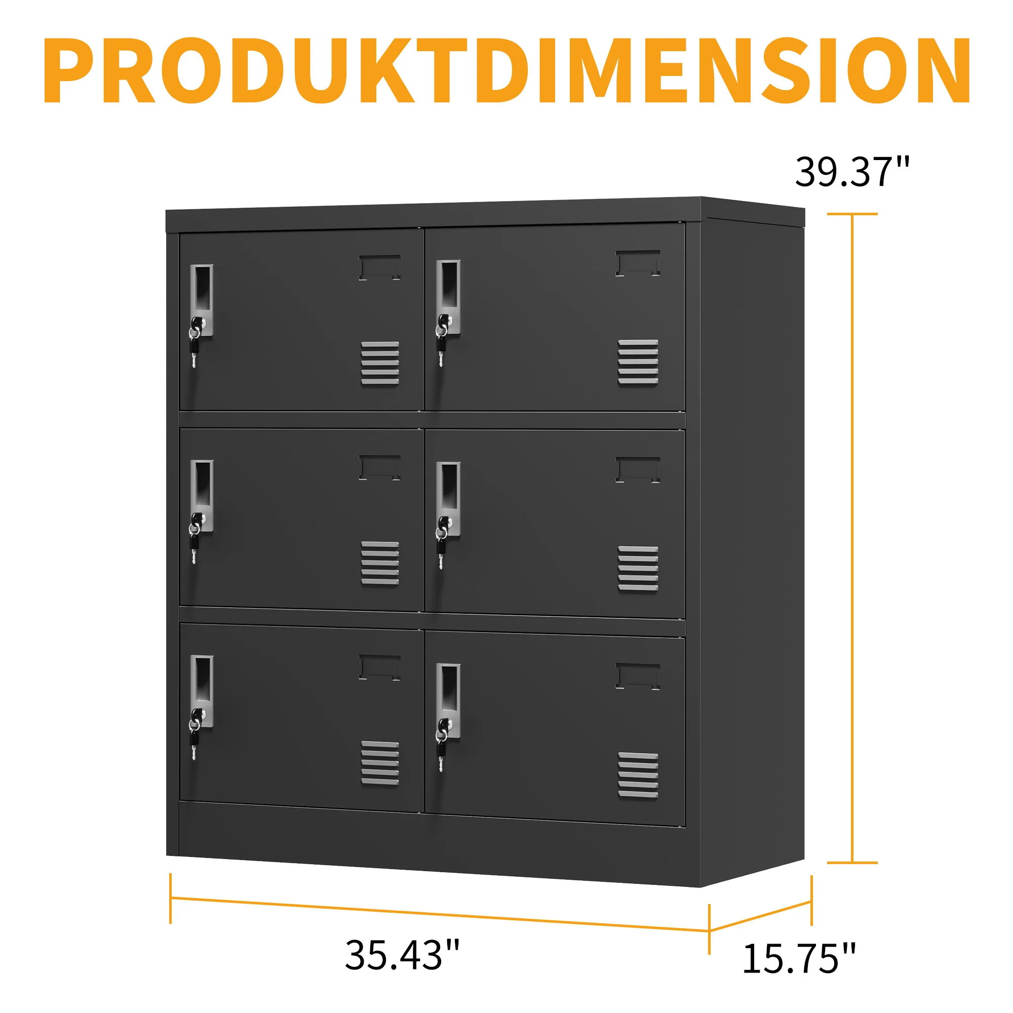 6-Door Metal Cabinet Secure Storage Card Slot 100x90x40 cm - Black - Image 5