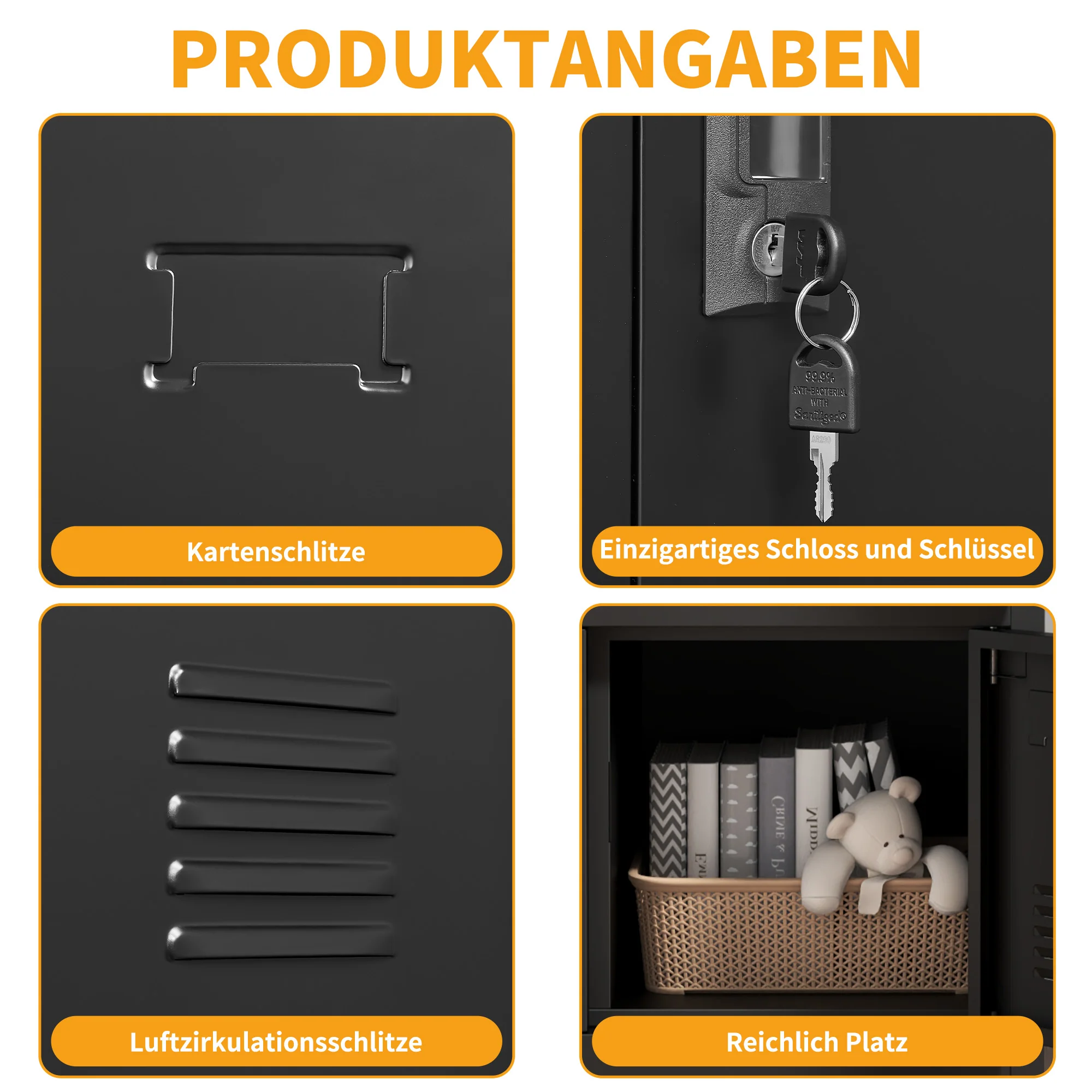 6-Door Metal Cabinet Secure Storage Card Slot 100x90x40 cm - Black - Image 8