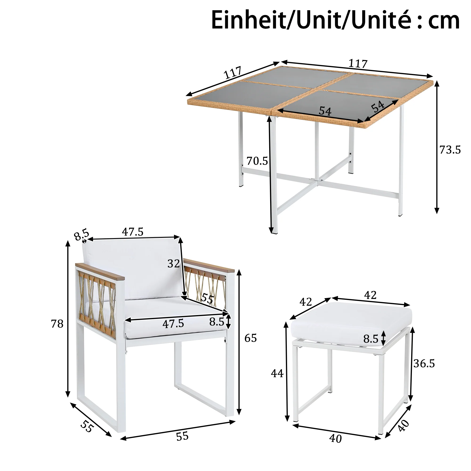 7-Piece Garden Furniture Set 6-Seater Tempered Glass WPC - Outdoor - Image 5
