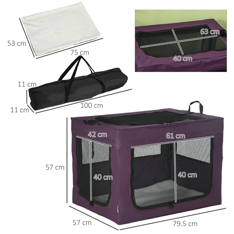 80cm Pet Carrier, with Cushion, for Small and Medium Dogs - Purple - Image 3