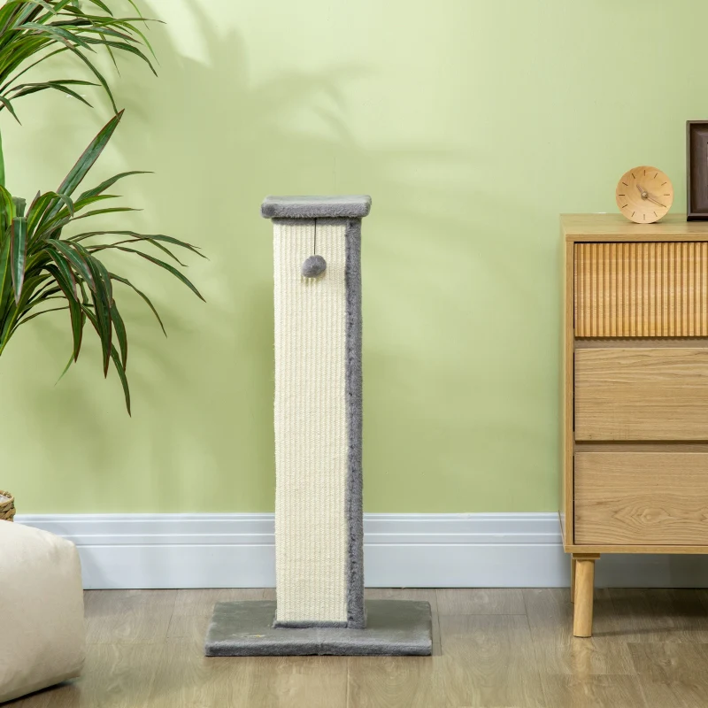 81cm Cat Scratcher, Vertical Full with Sisal Rope & Hanging Ball, Grey - Image 8