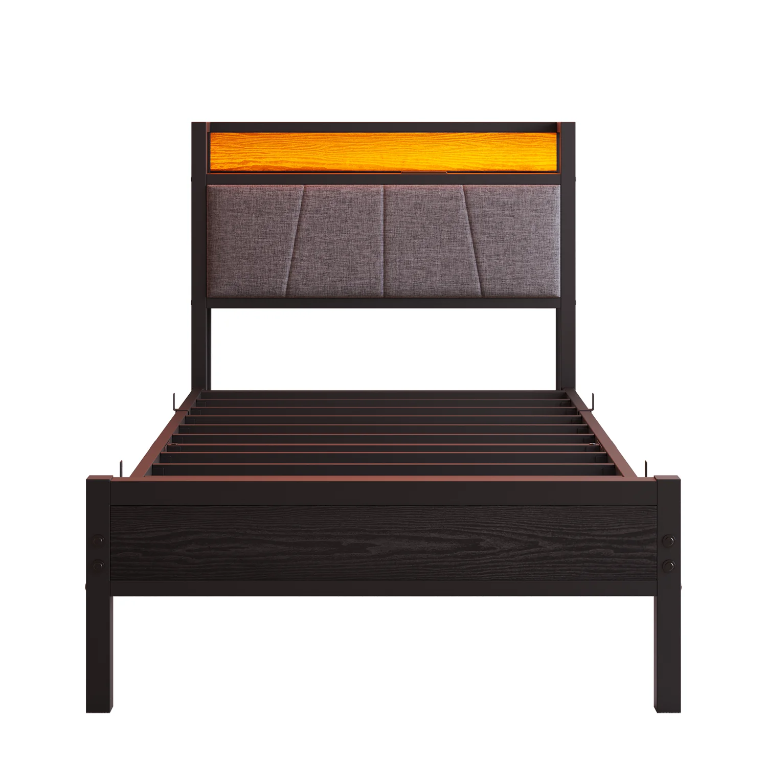 90x200cm Bed Frame Smart LED Lights USB Charging Headboard - Metal - Image 8