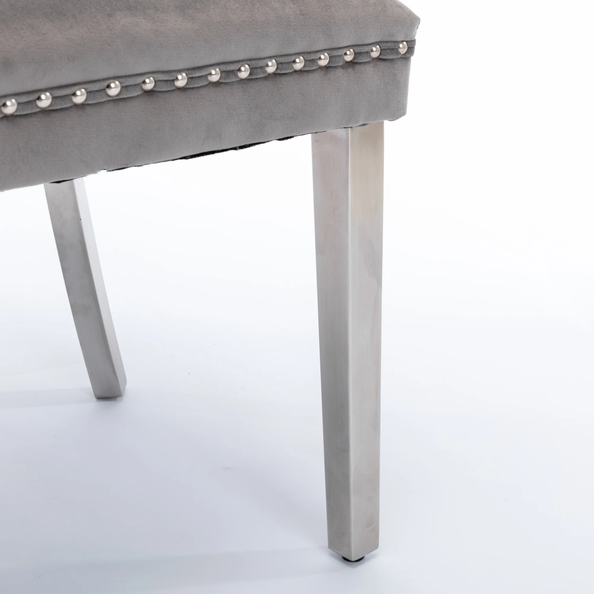 A&A Furniture Nikki Collection Modern Tufted Velvet Dining Chair Set of 2 with Chrome Legs Gray/Chrome - Image 10