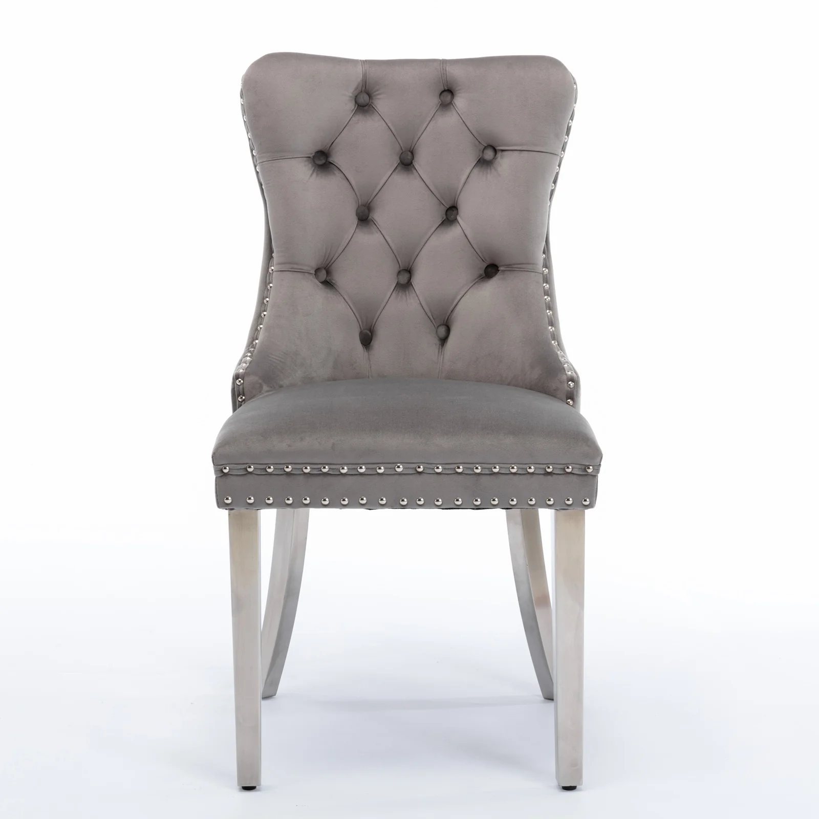 A&A Furniture Nikki Collection Modern Tufted Velvet Dining Chair Set of 2 with Chrome Legs Gray/Chrome - Image 2