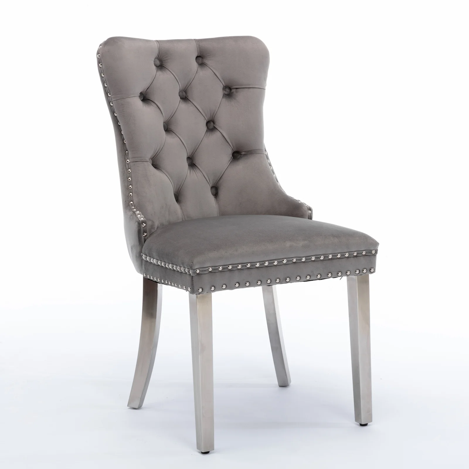 A&A Furniture Nikki Collection Modern Tufted Velvet Dining Chair Set of 2 with Chrome Legs Gray/Chrome - Image 3
